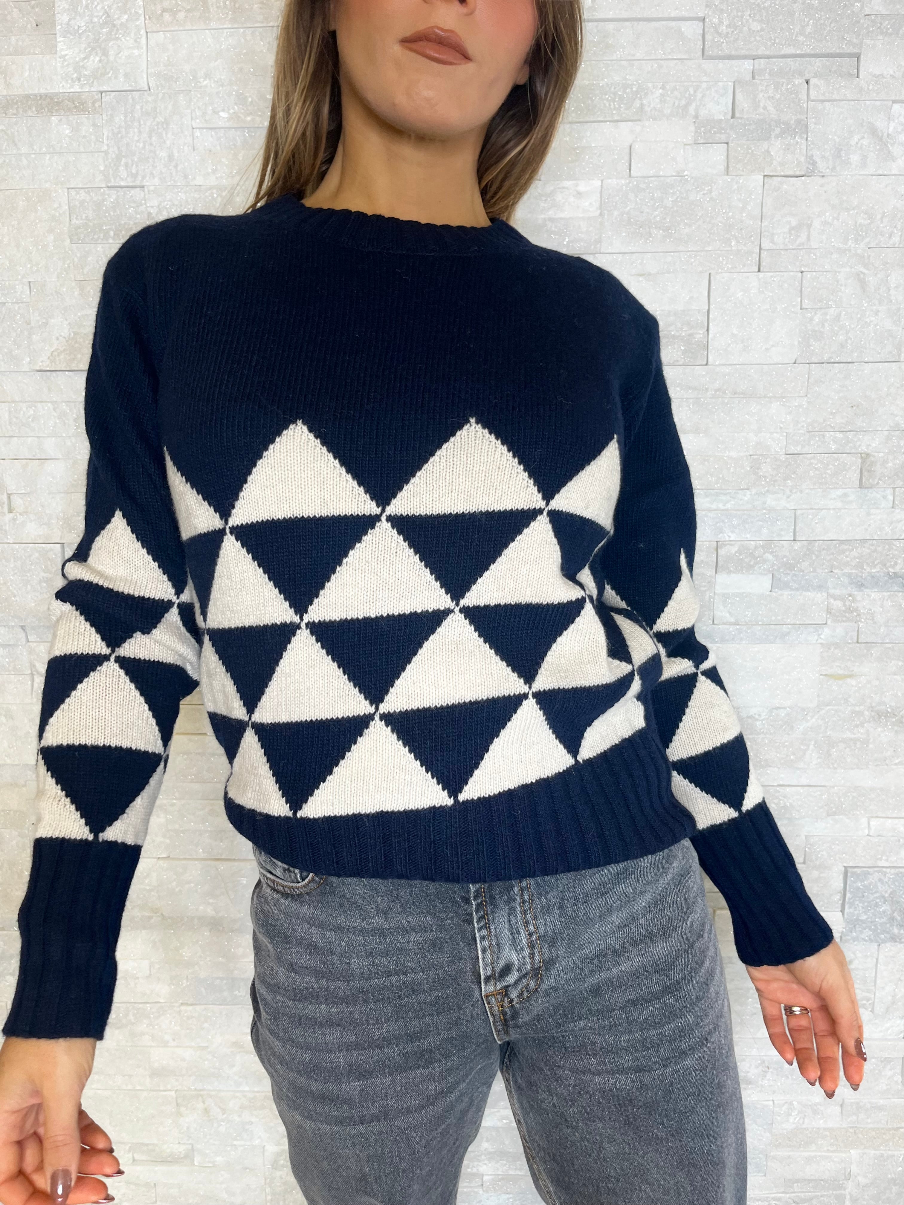 Maglia a rombi blu e bianca