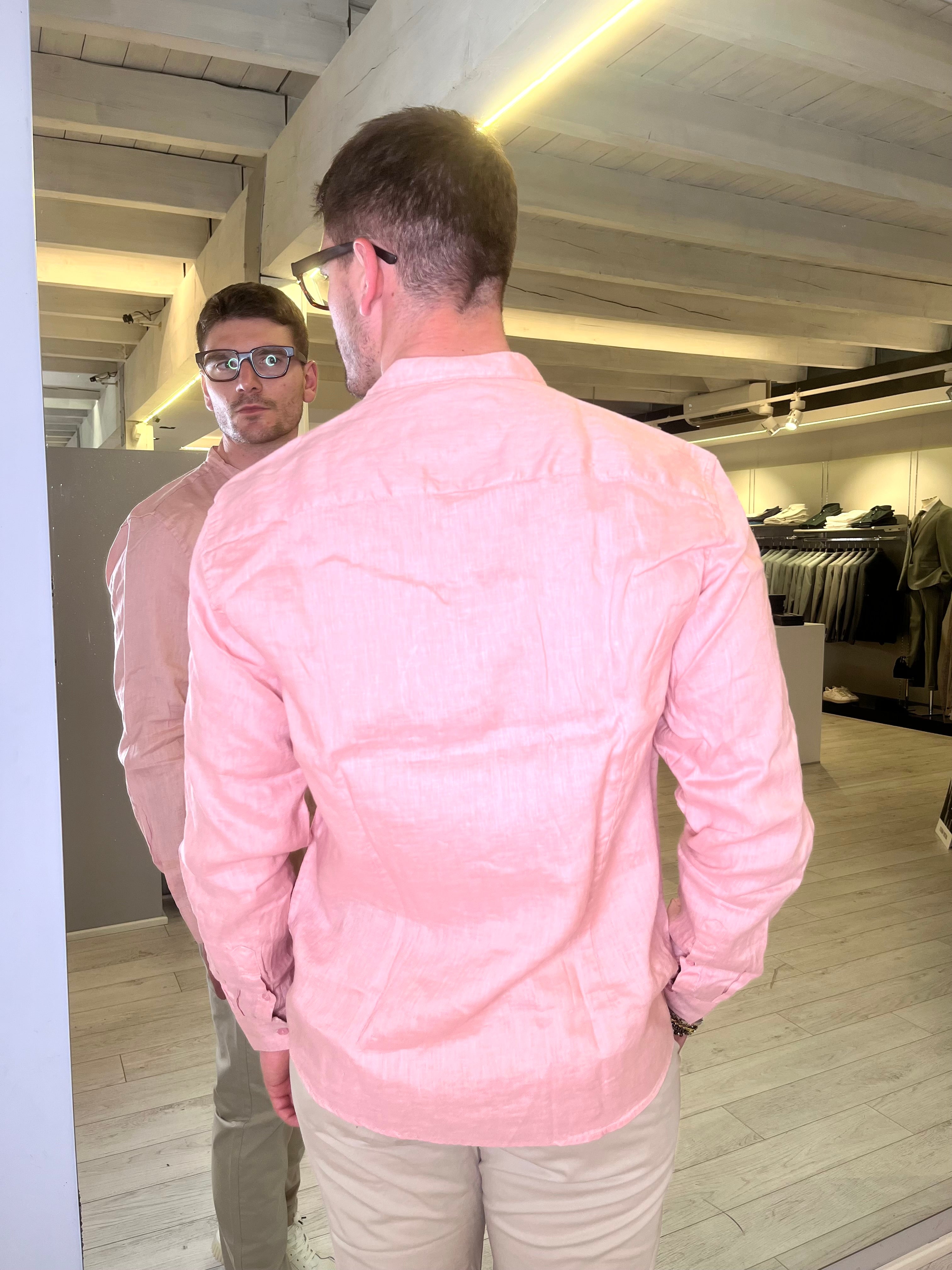 Camicia in lino coreana salmone