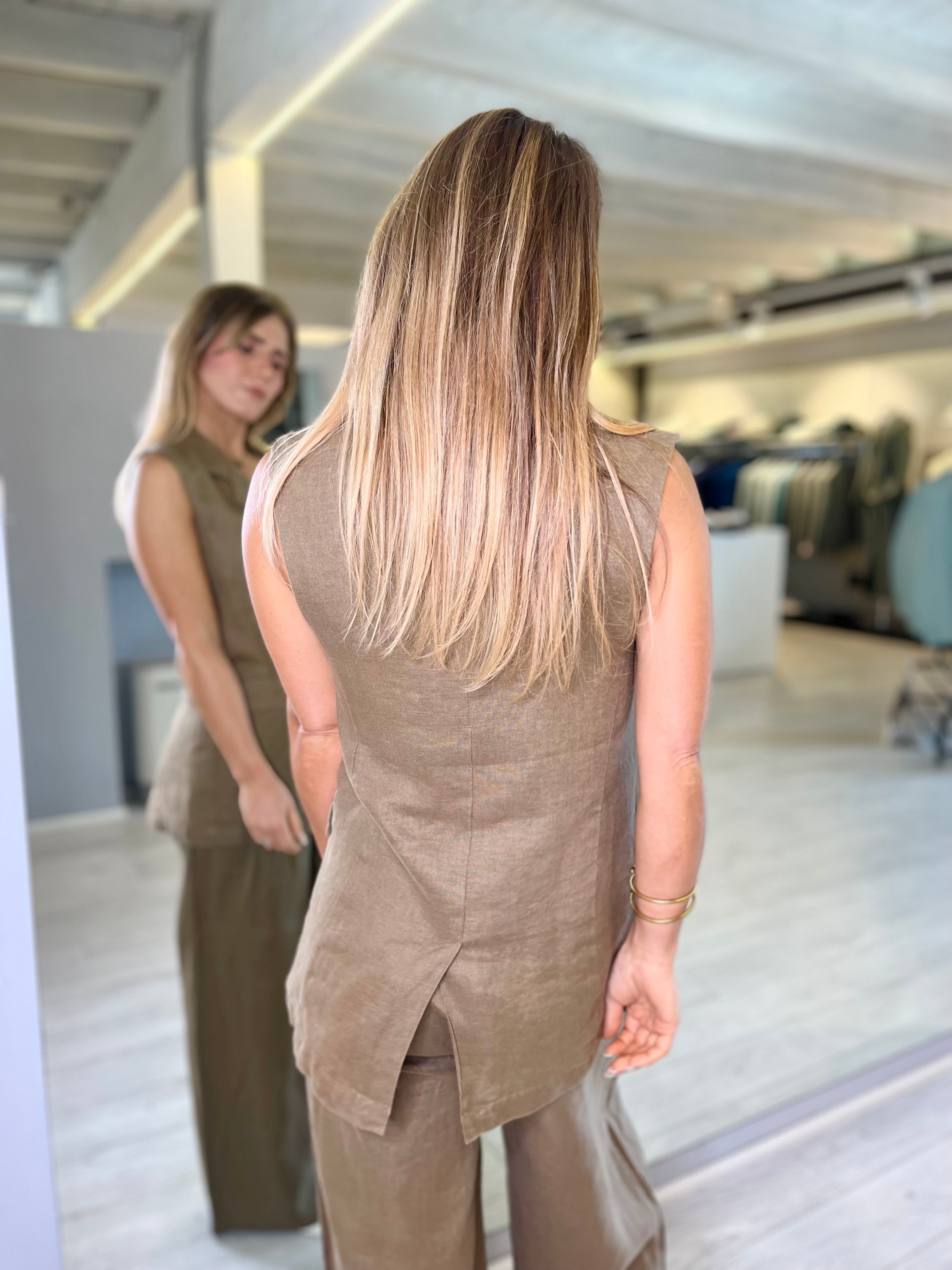 Gilet in lino light brown