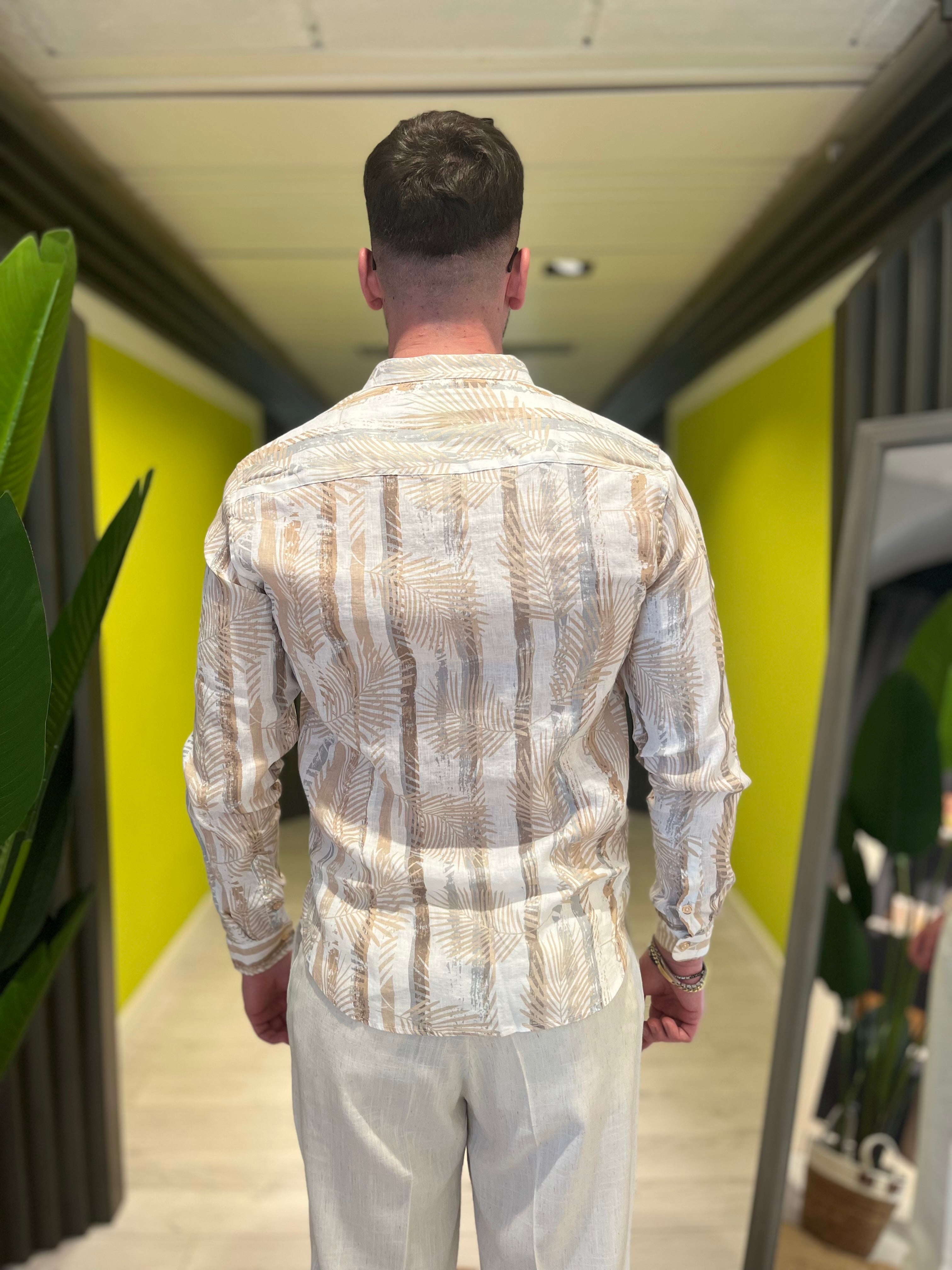 Camicia coreana in lino con stampa