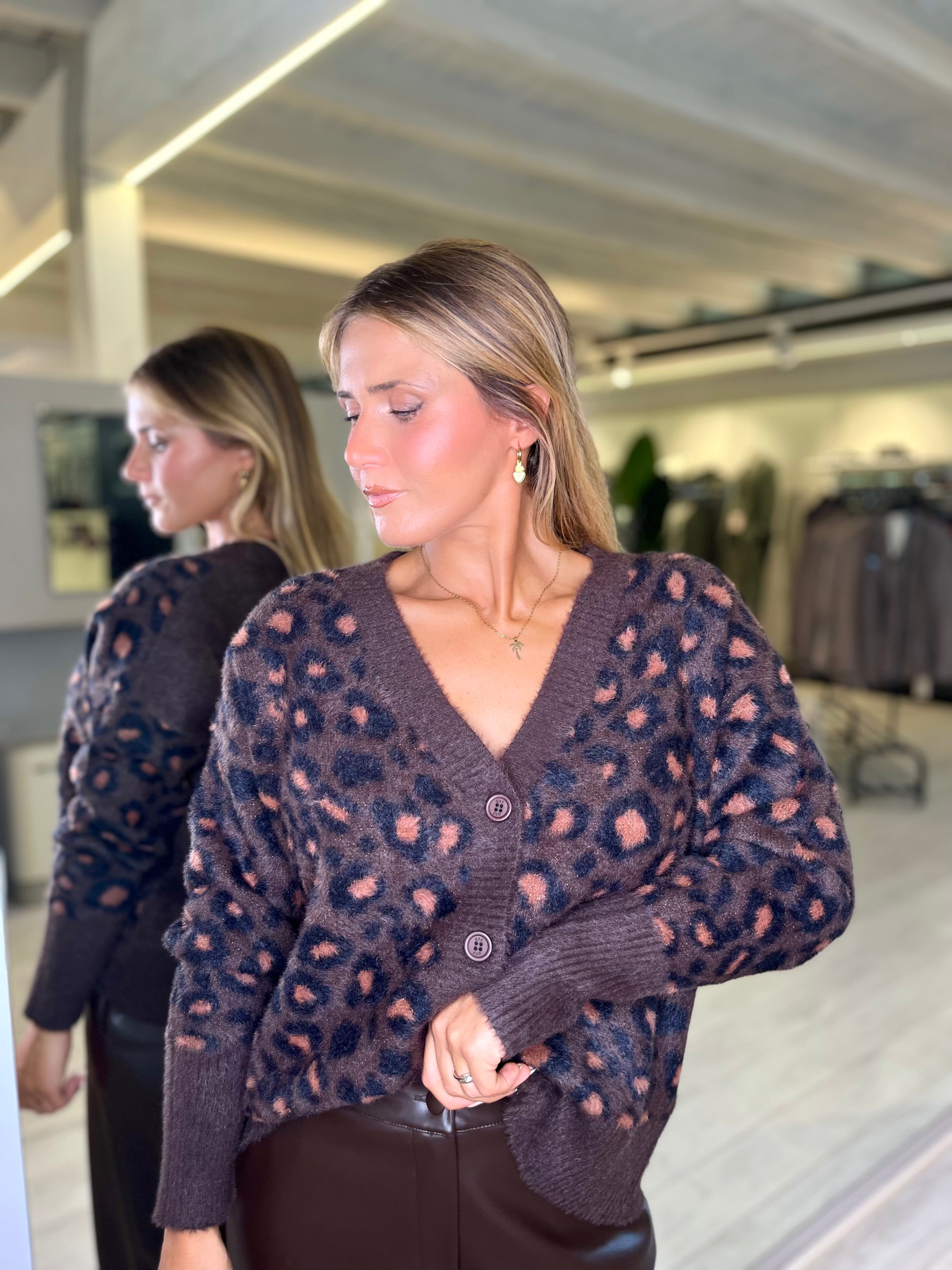Cardigan maculato con lurex