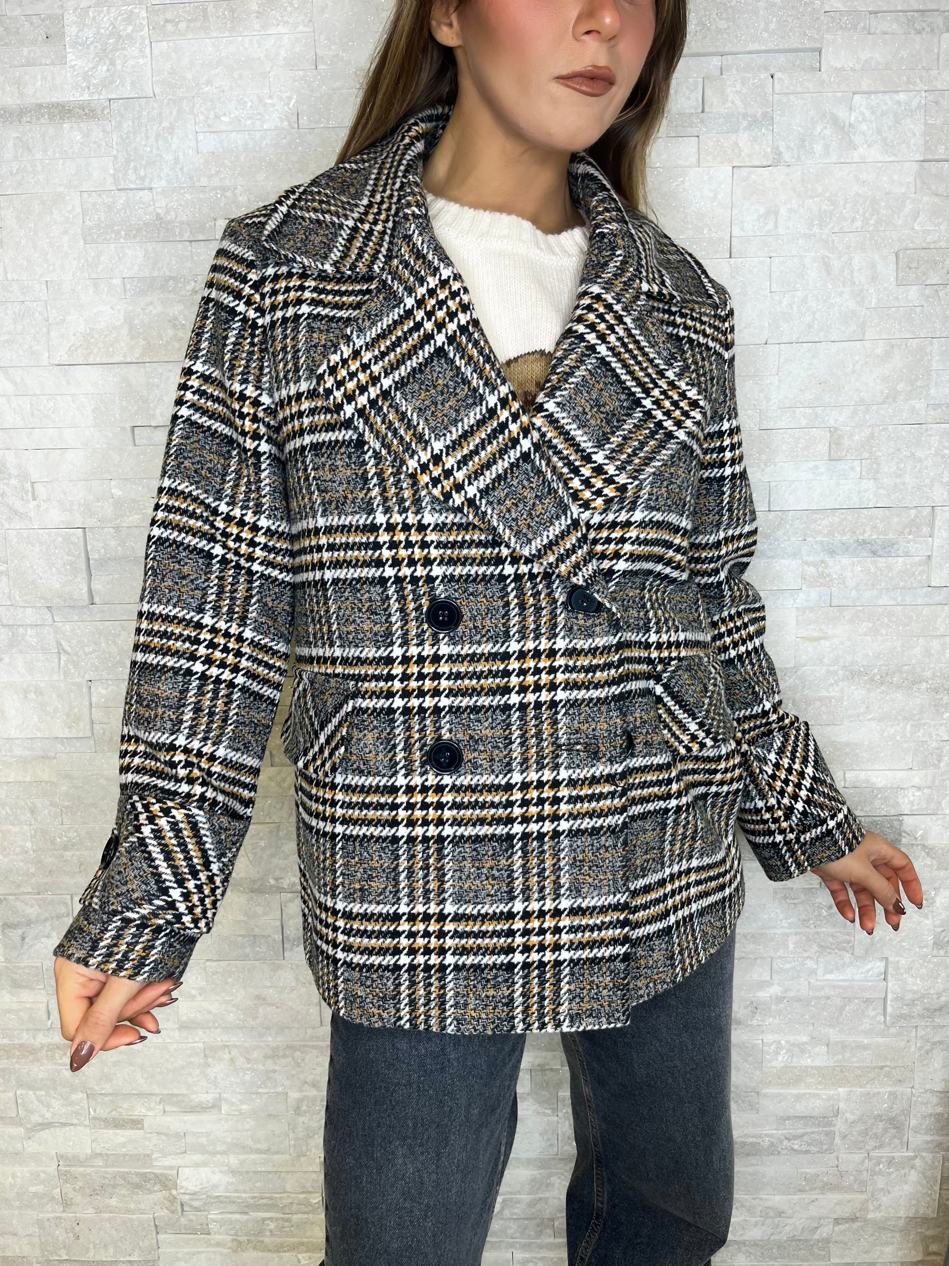 Cappotto midi tartan doppiopetto
