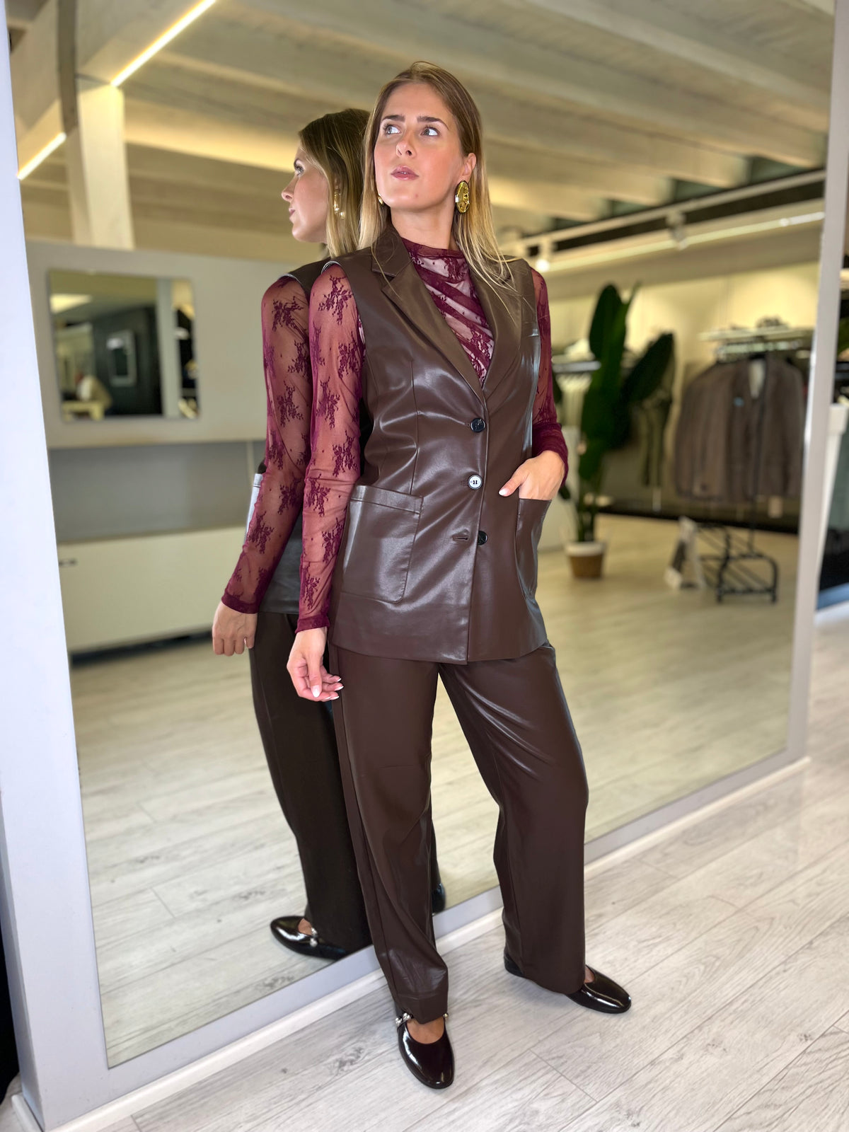 Set ecopelle gilet e pantalone
