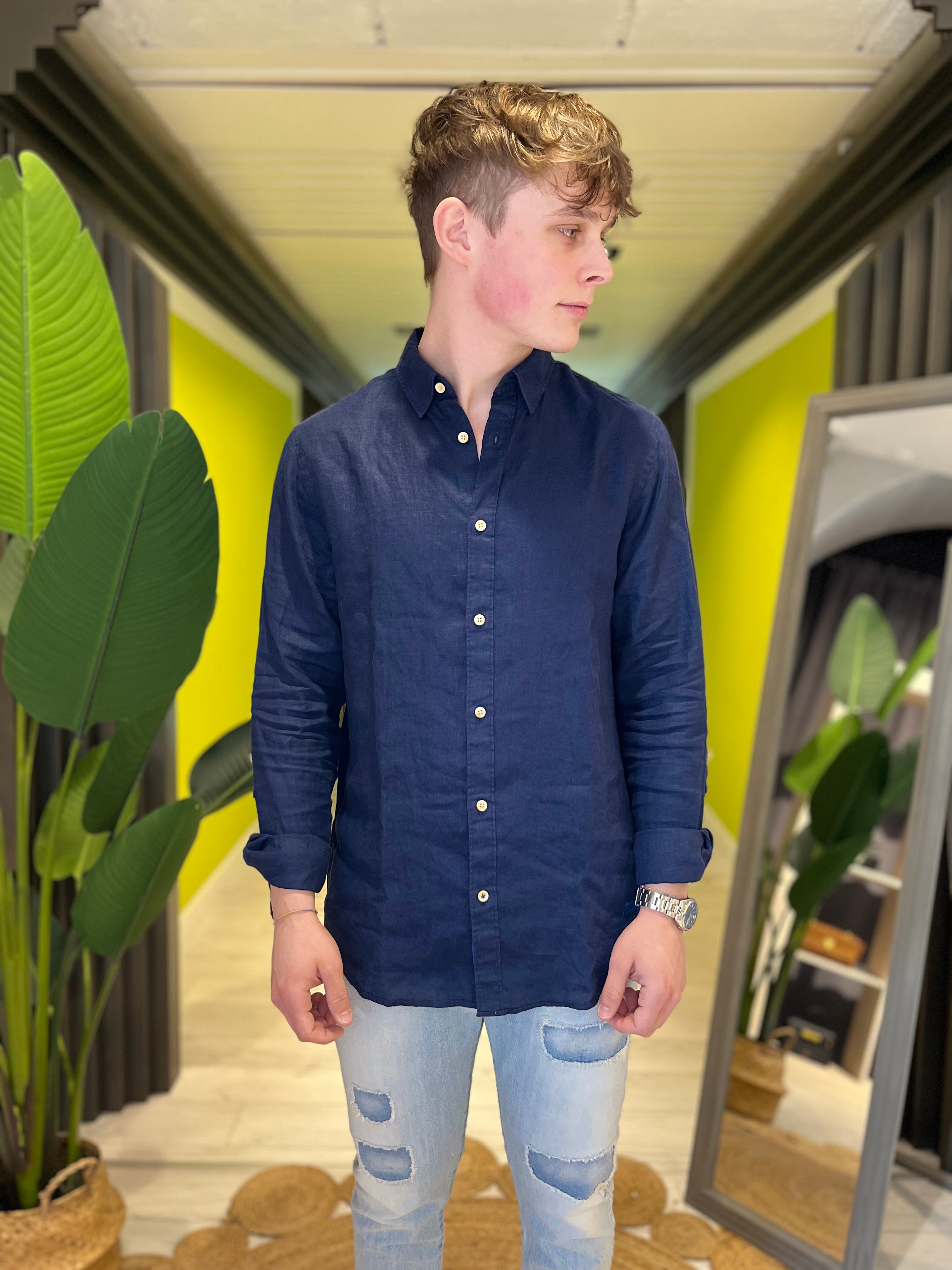 Camicia in lino blu