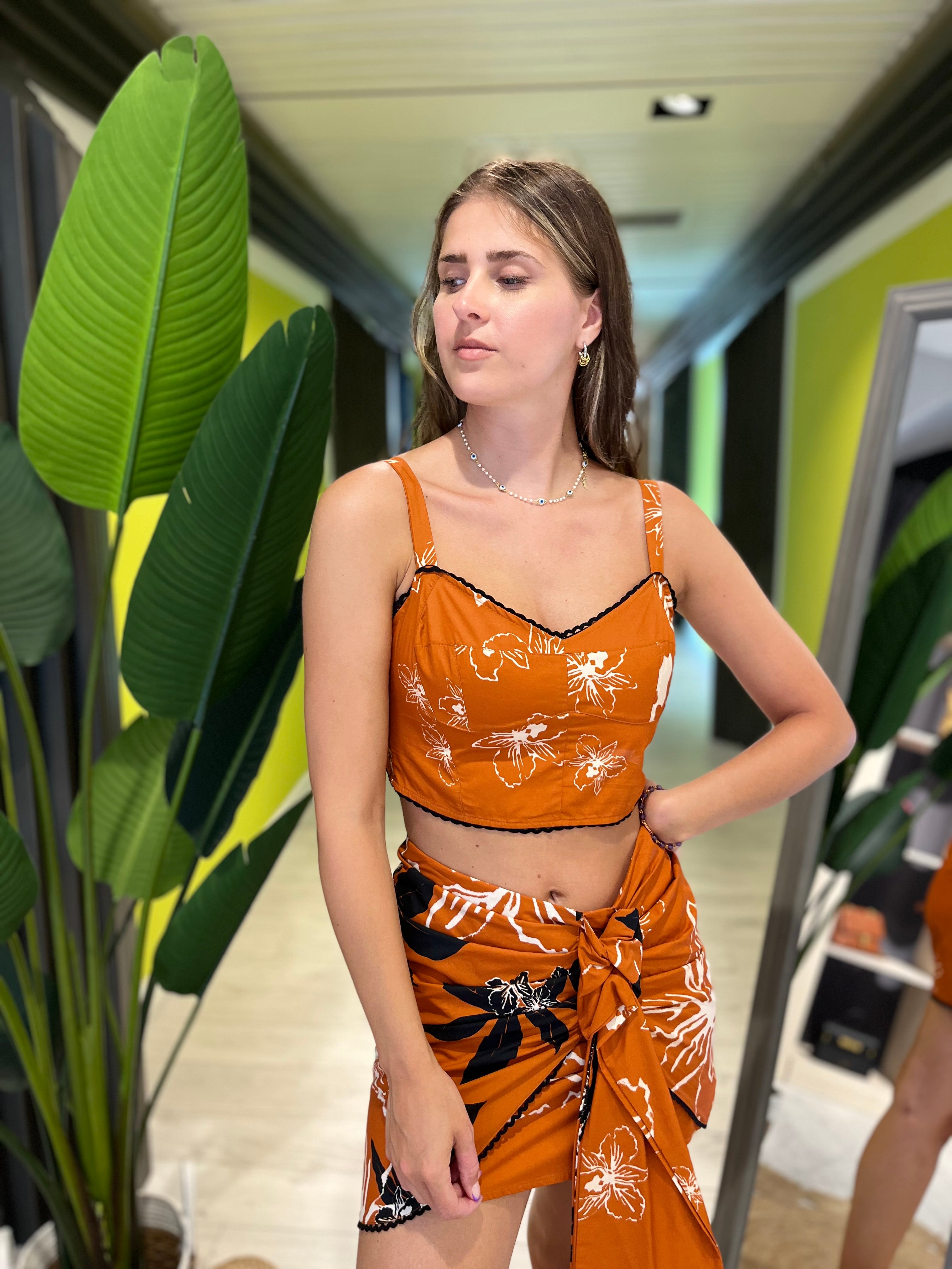 Crop top coccio fantasia