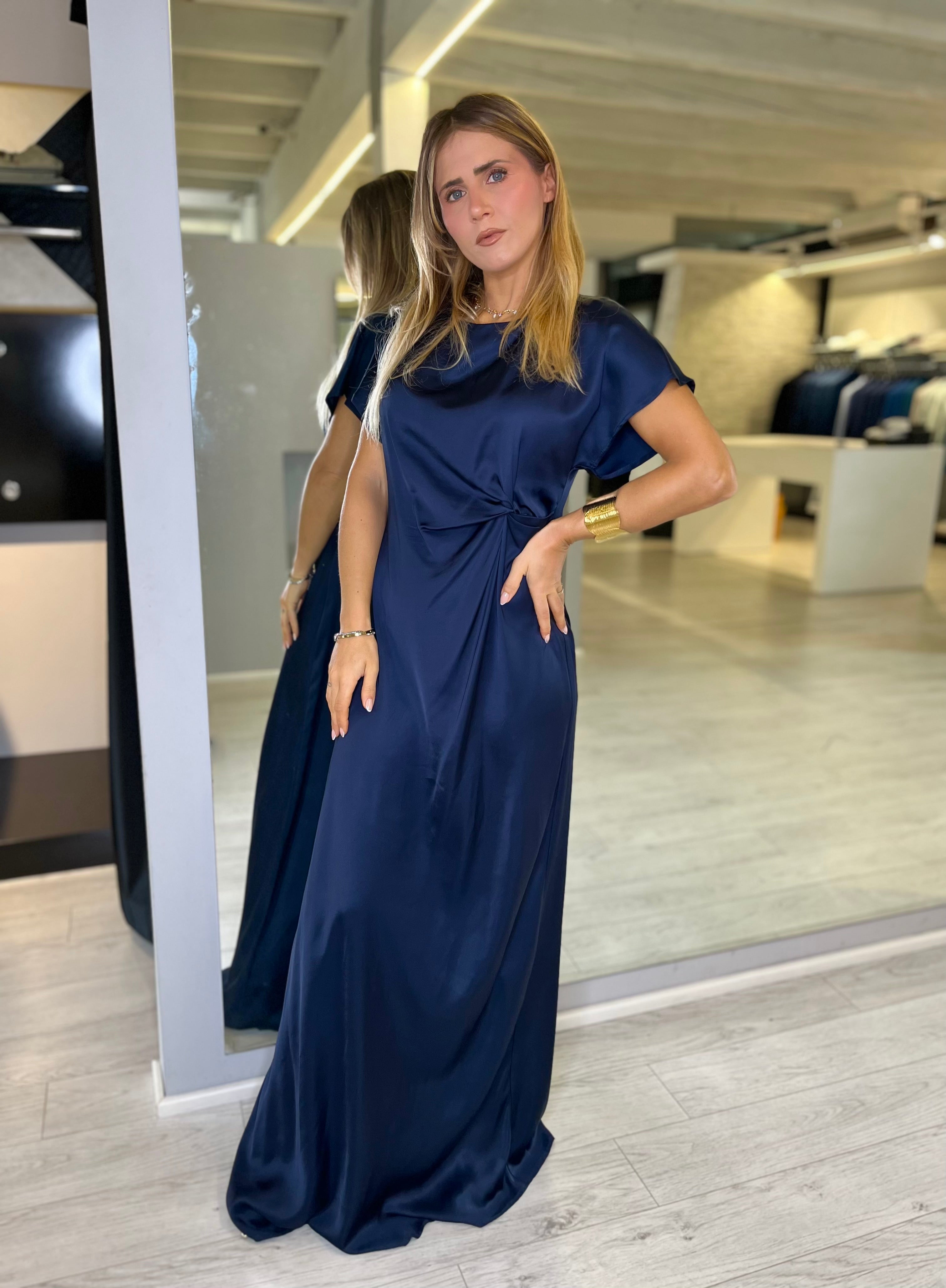 Abito lungo in viscosa blu navy