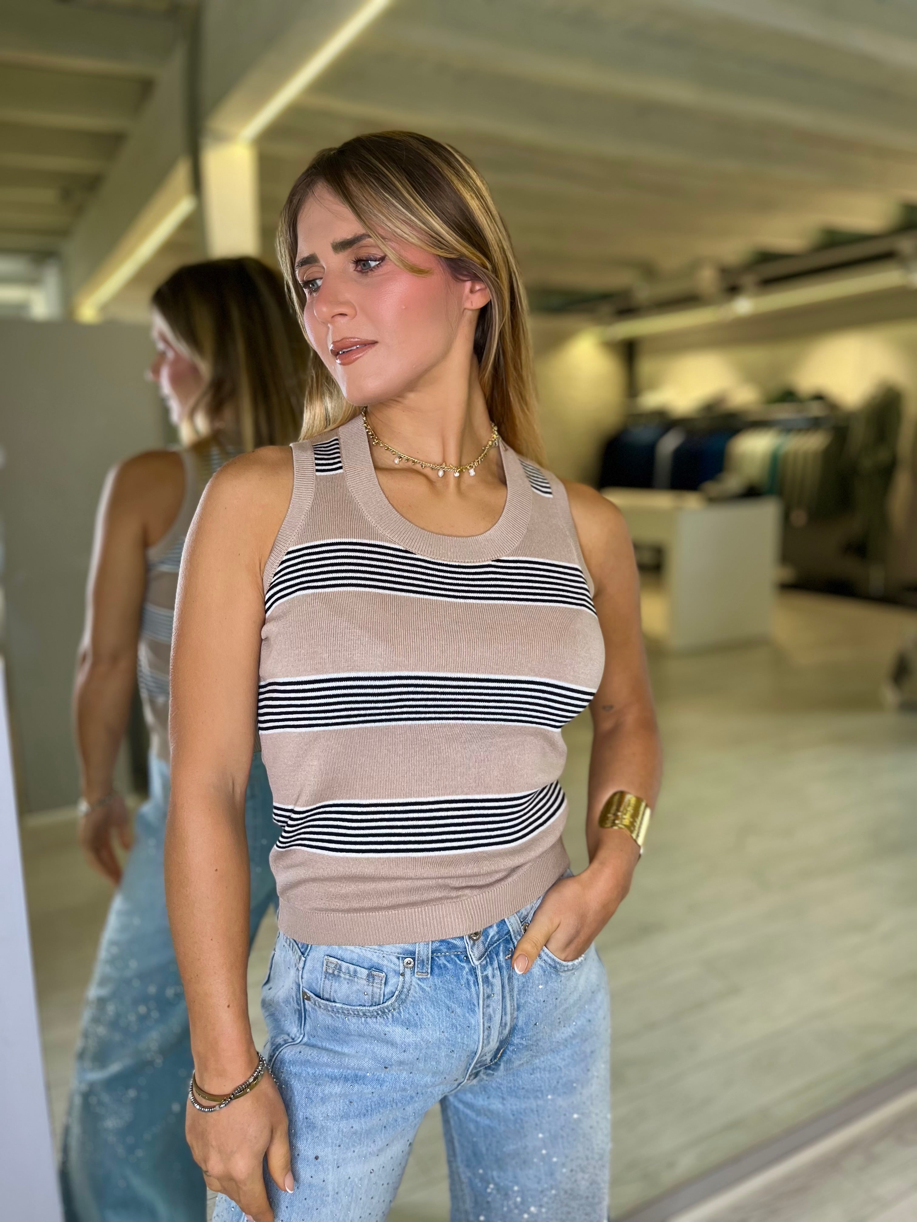 Canotta girocollo a righe