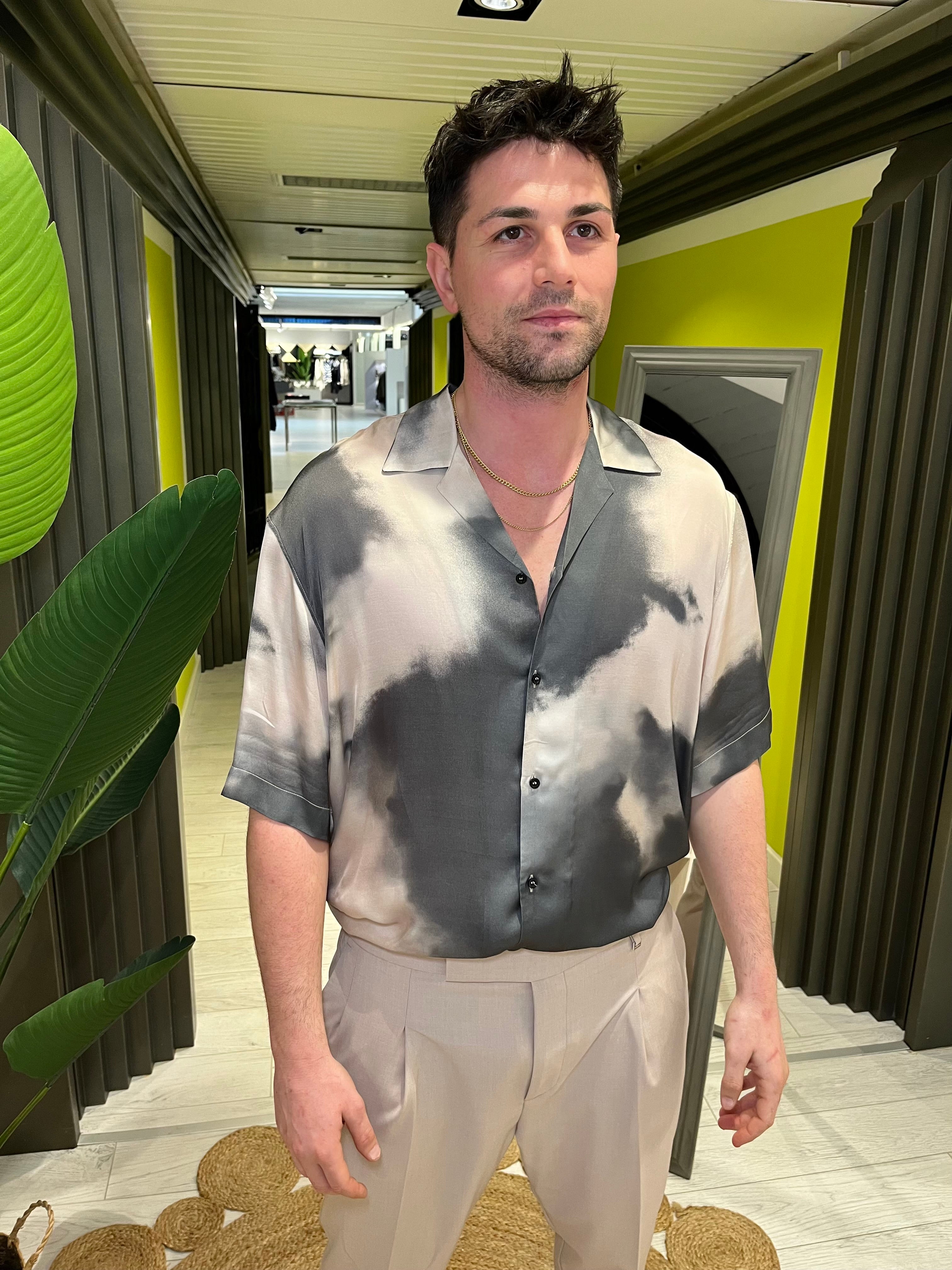 Camicia bowling in viscosa effetto maltinto