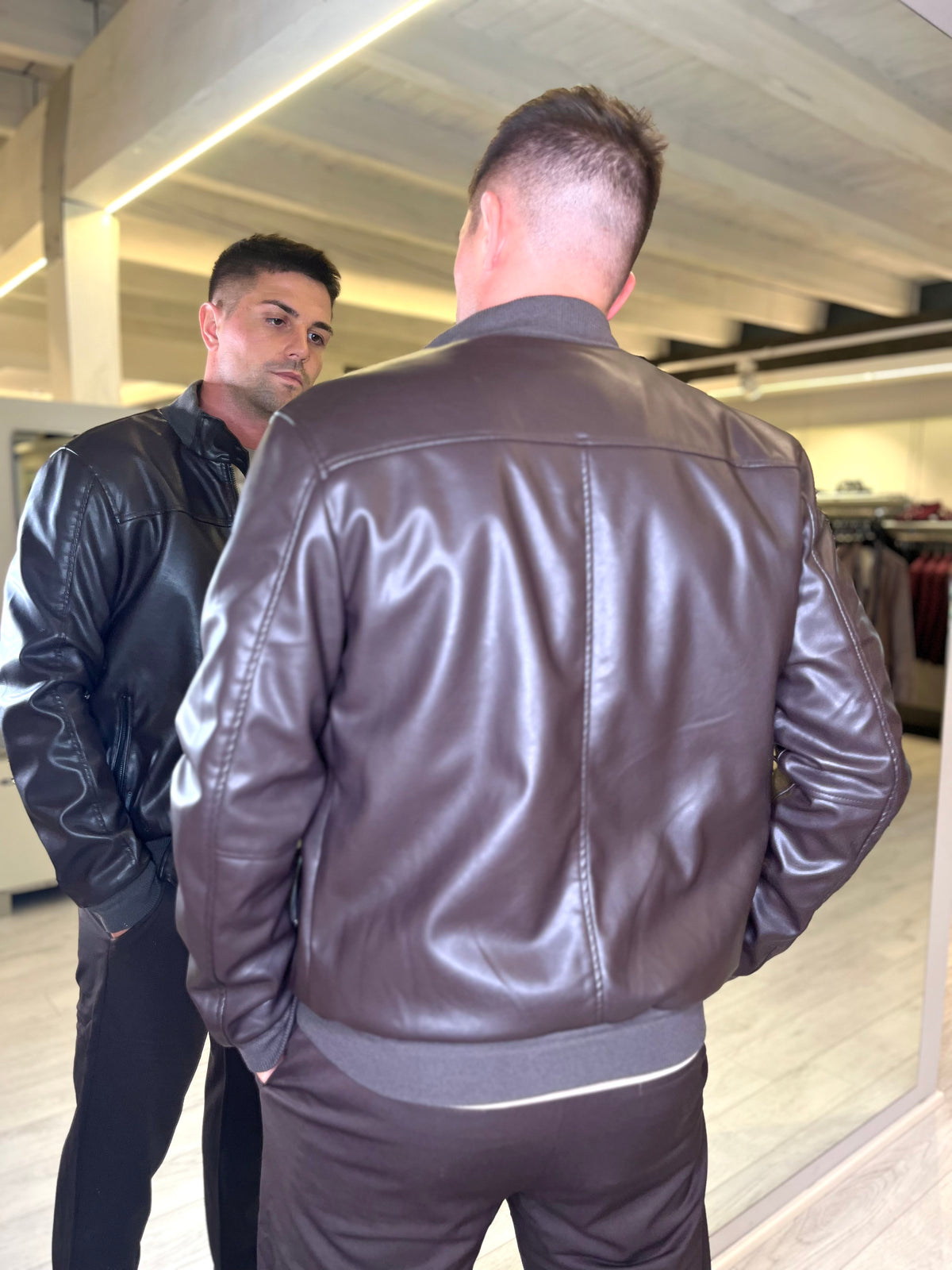 Giubbotto biker effetto pelle