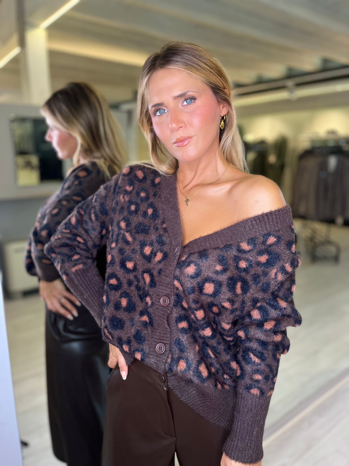 Cardigan maculato con lurex