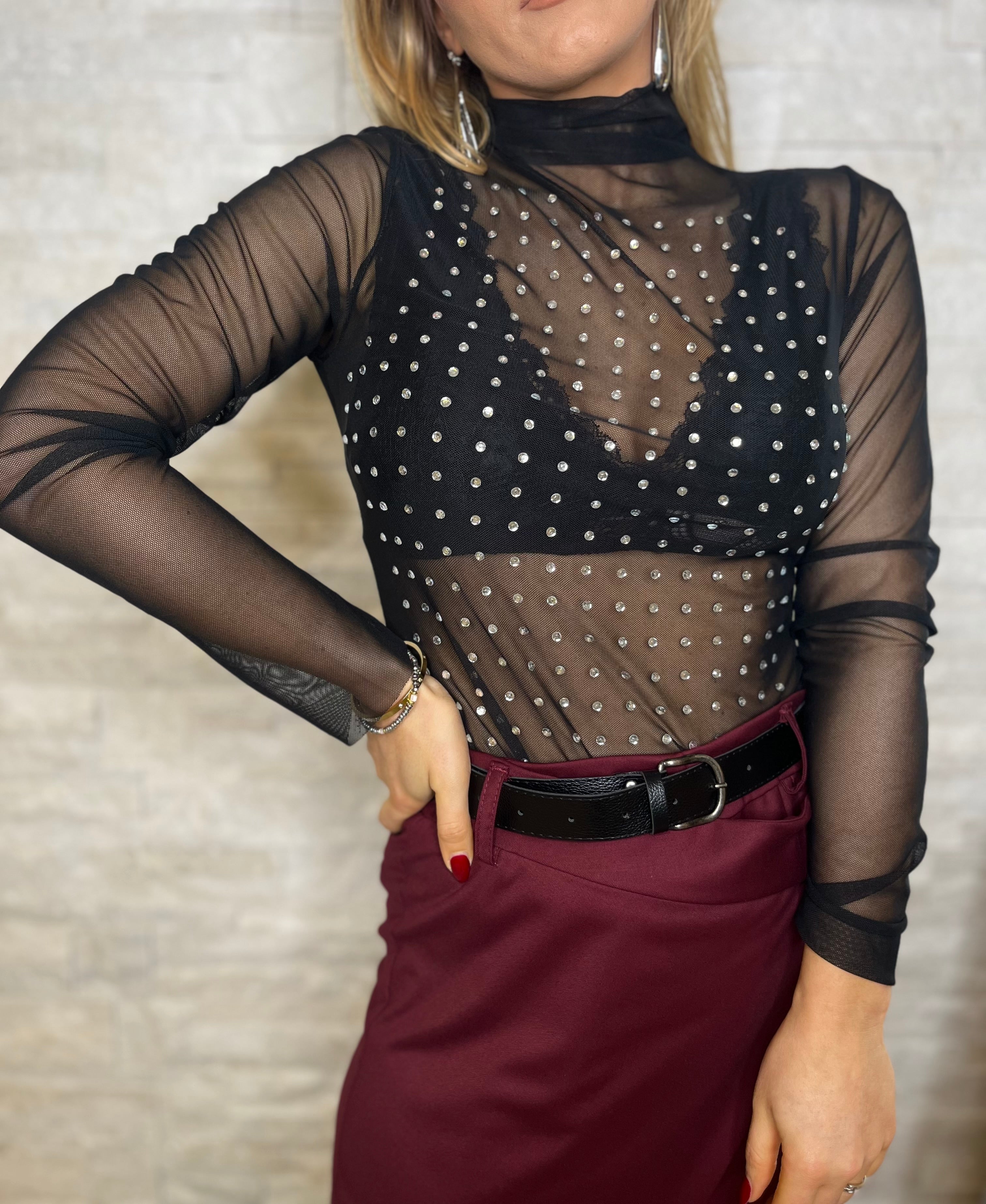 Maglia nera con strass