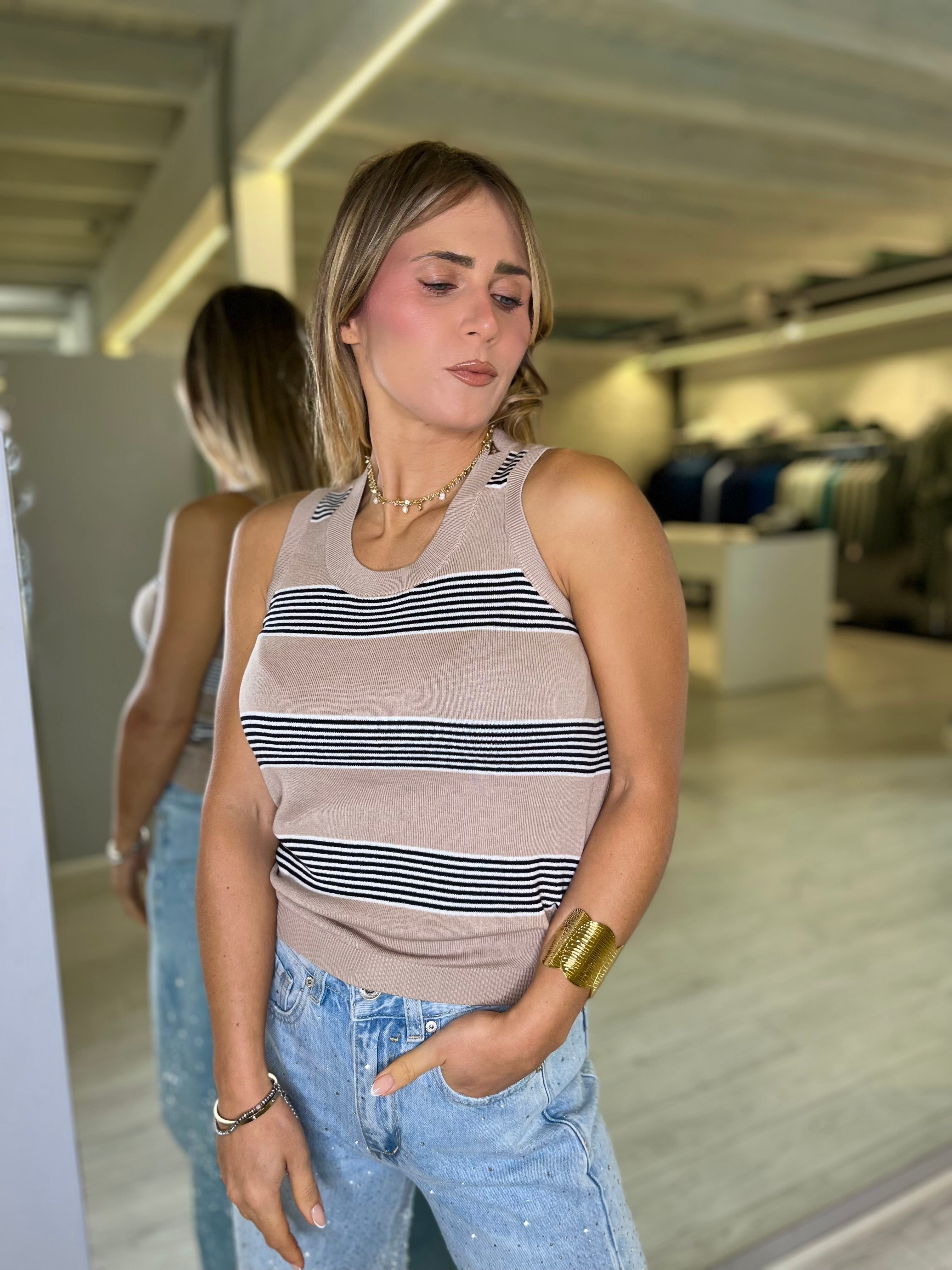 Canotta girocollo a righe