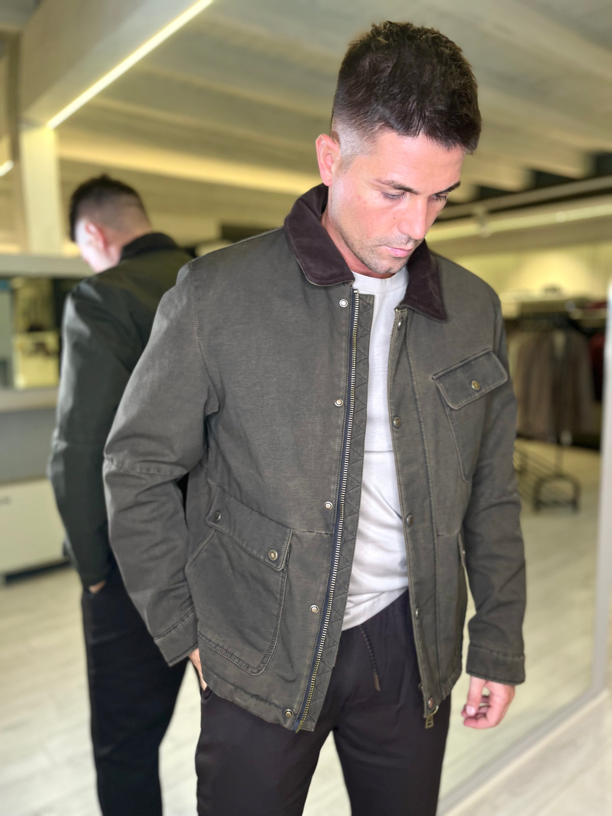 Field Jacket con colletto in velluto