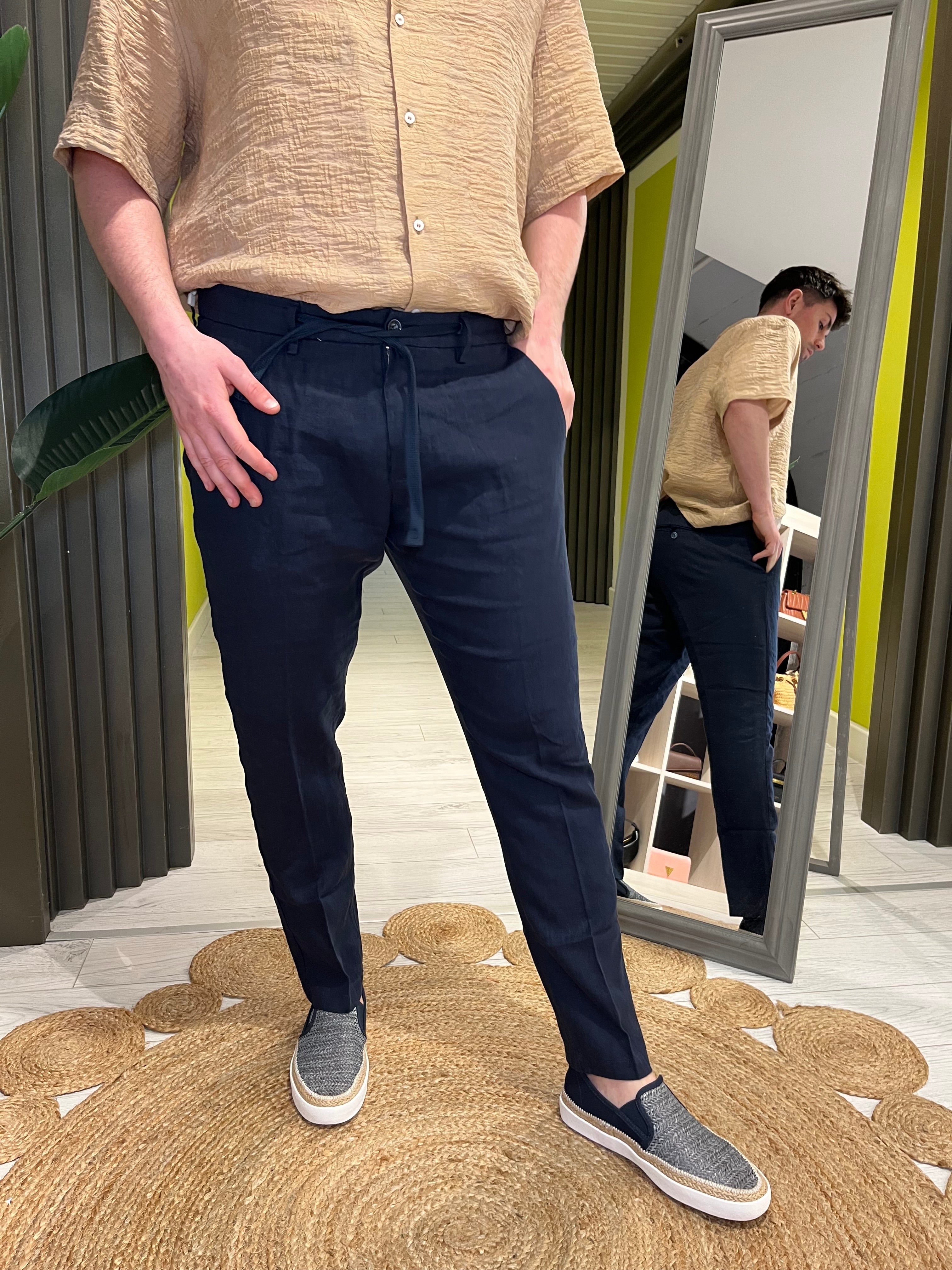 Pantalone in lino blu