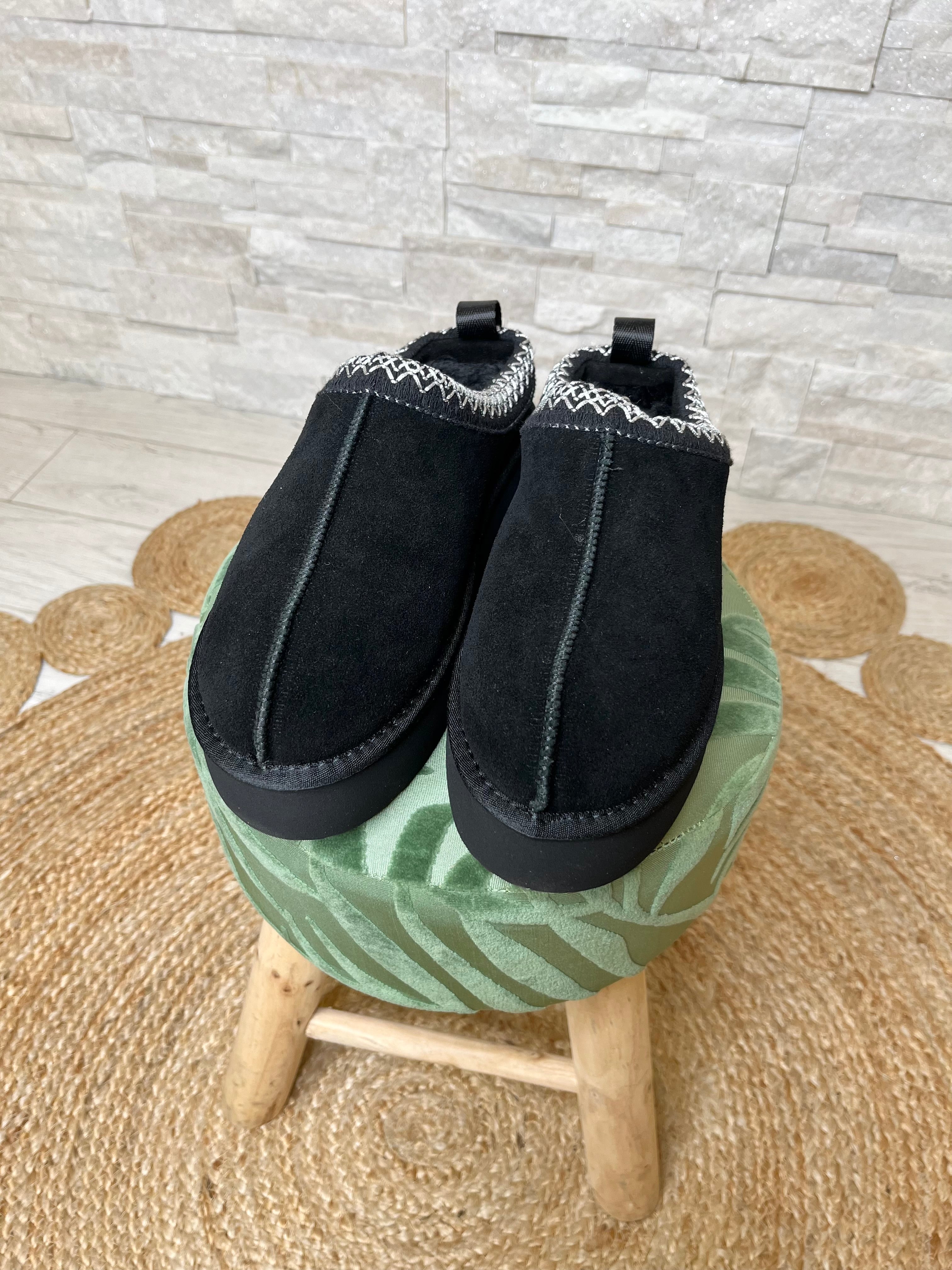 Sabot in suede ricamato platform nero