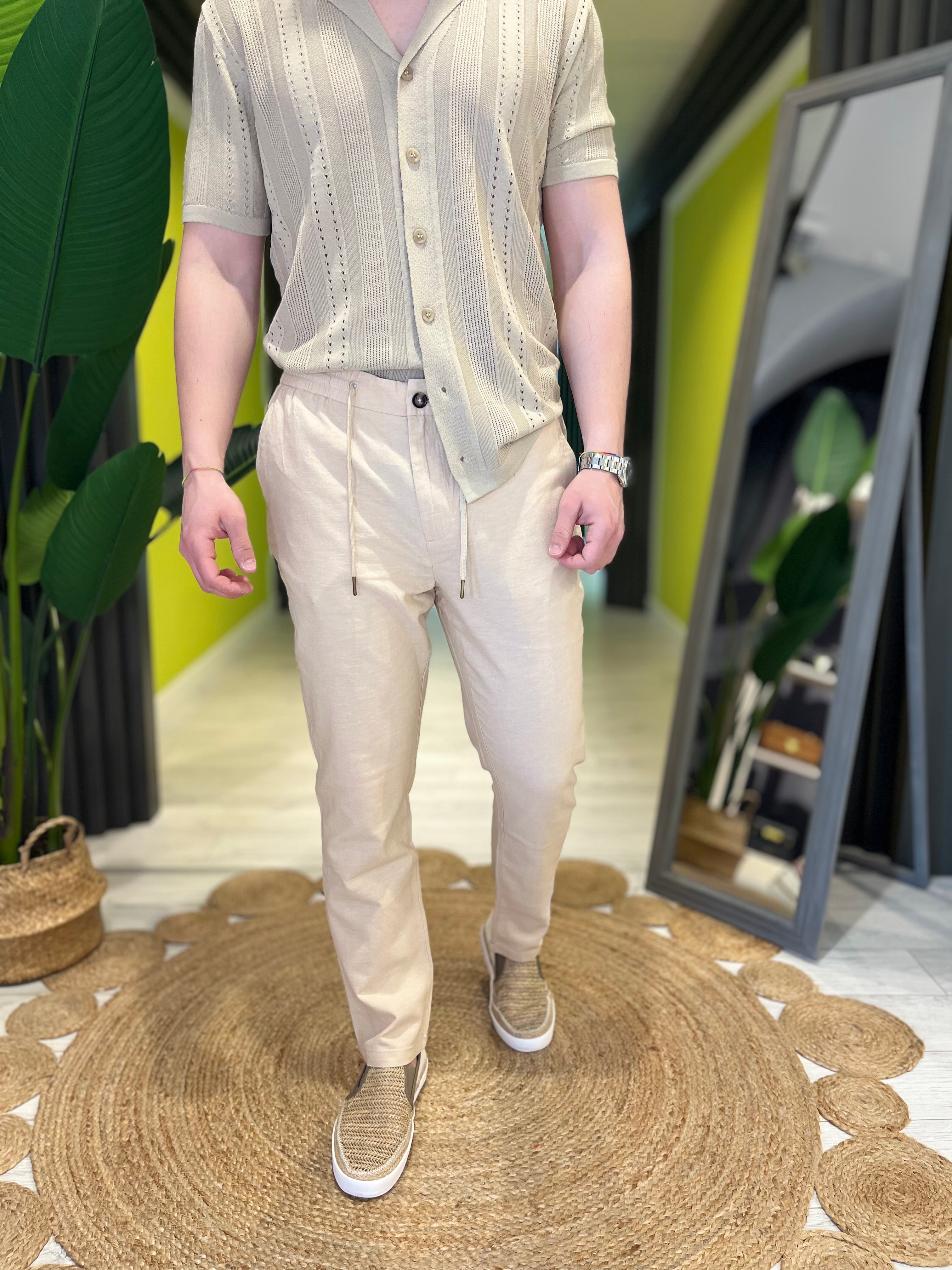 Pantaloni in cotone beige