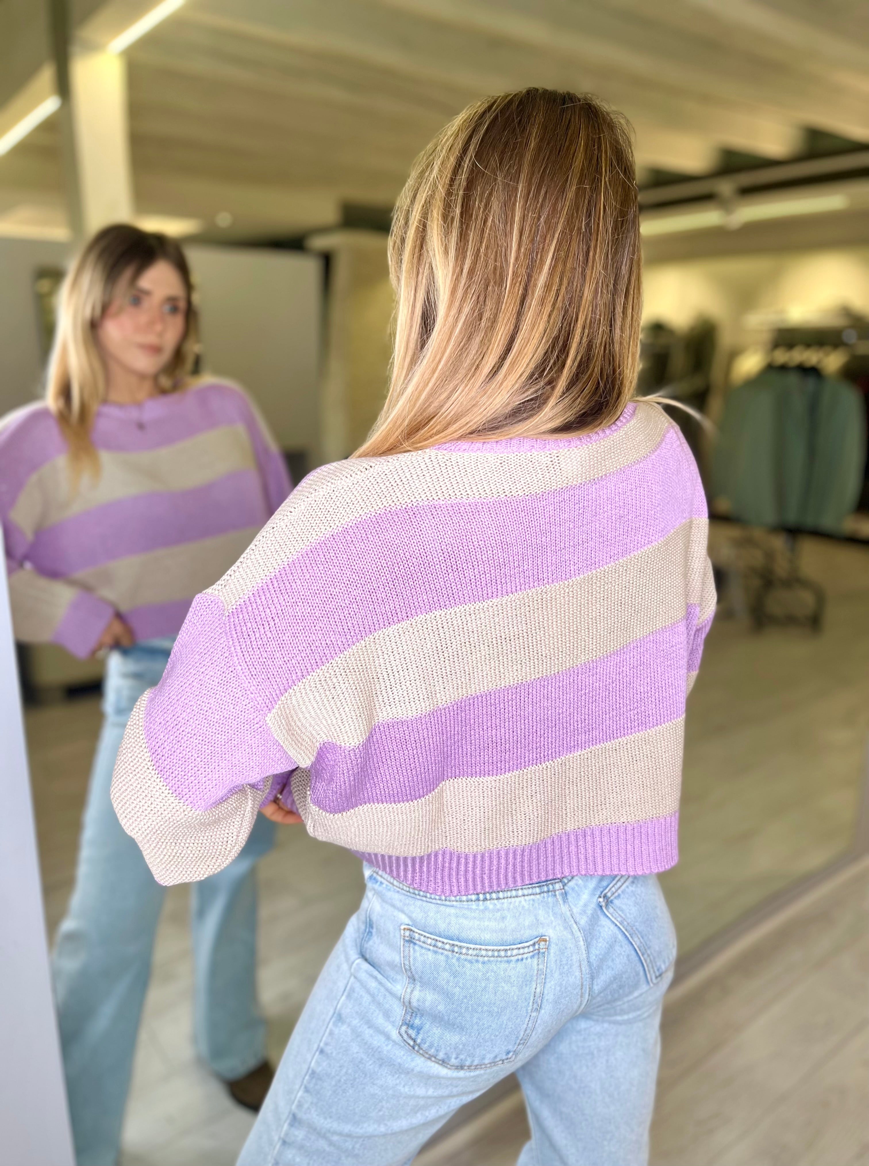 Maglia a righe lilla e beige