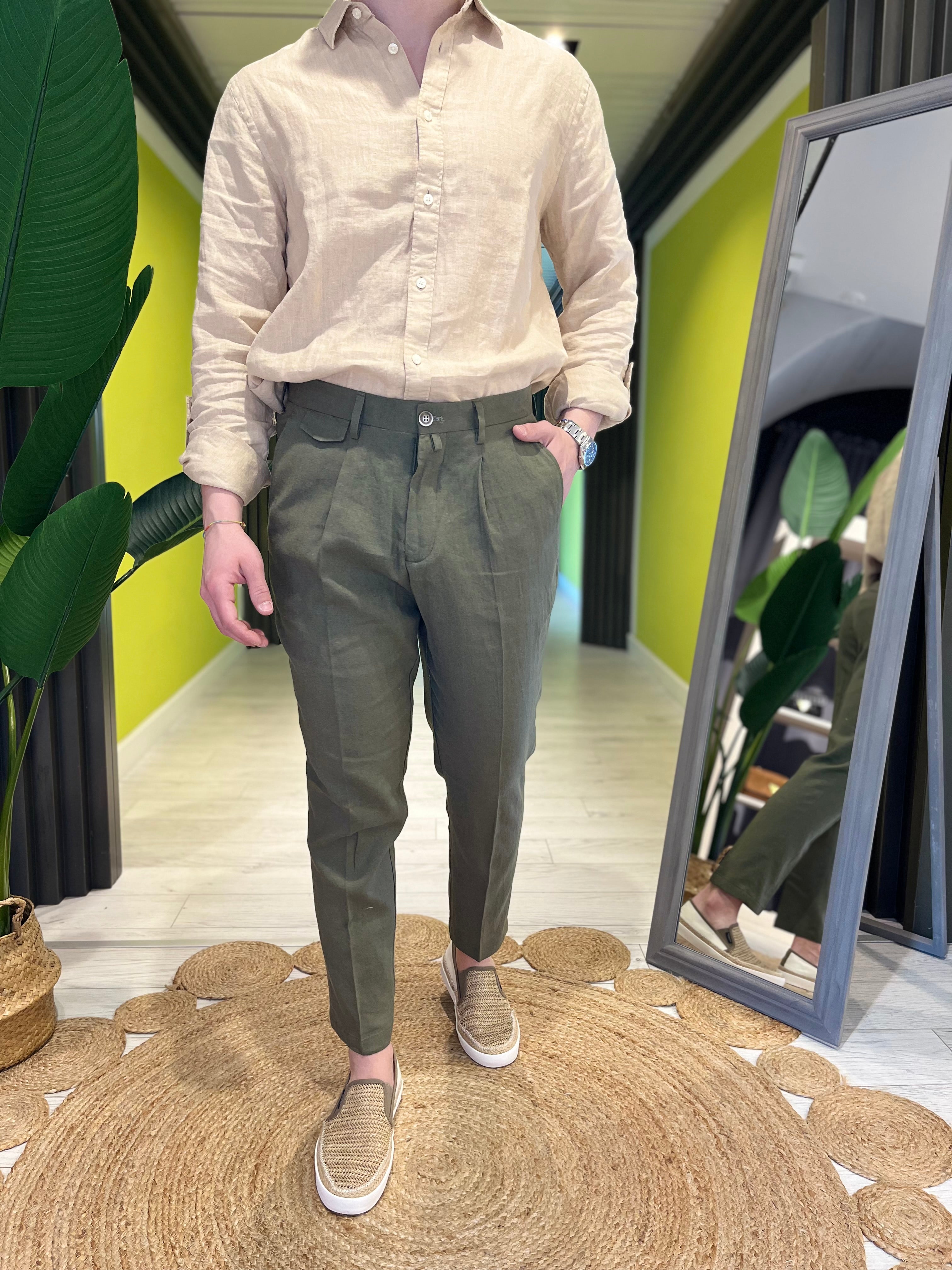 Pantalone in lino color Militare