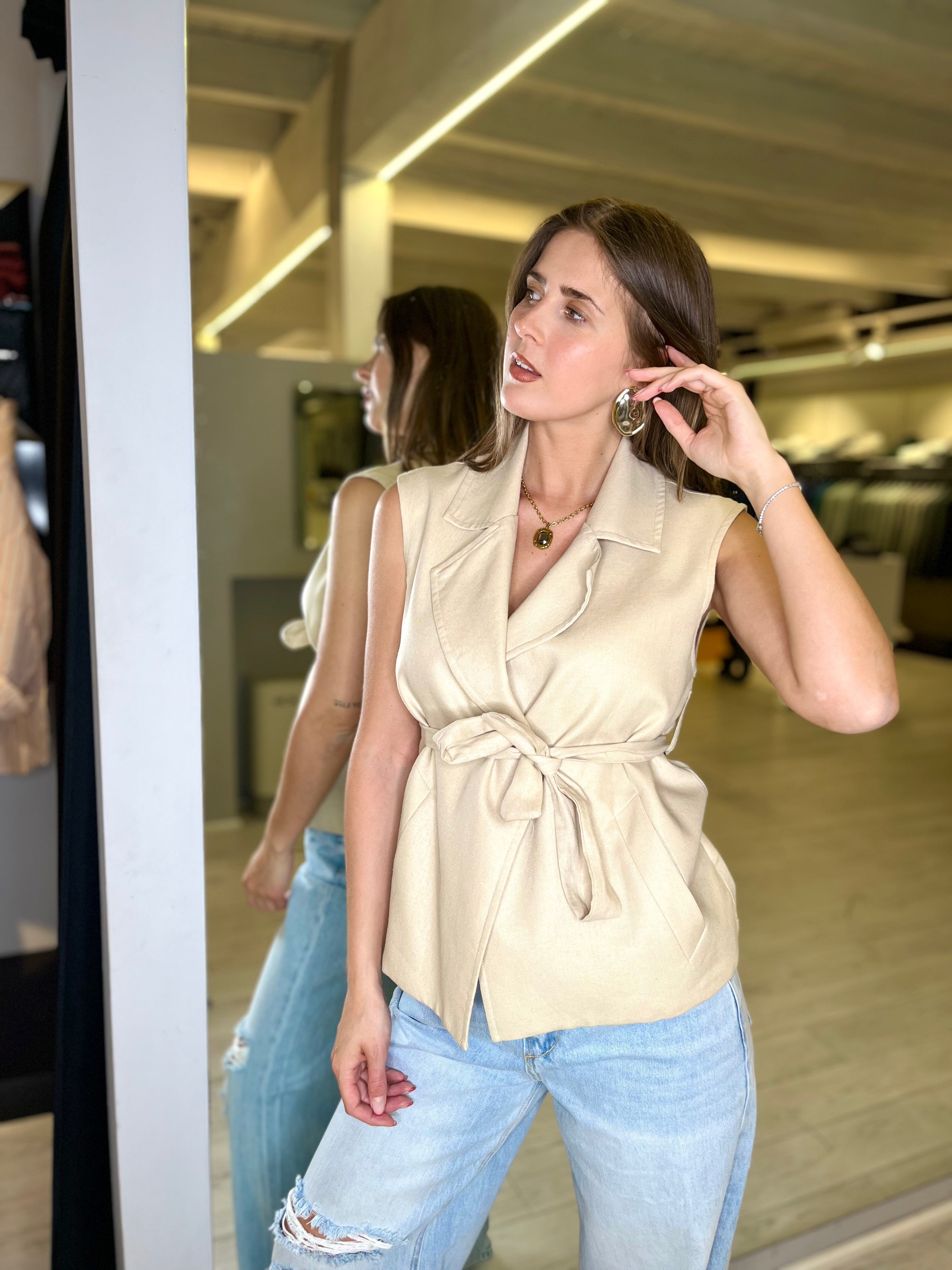 Gilet con fusciacca beige