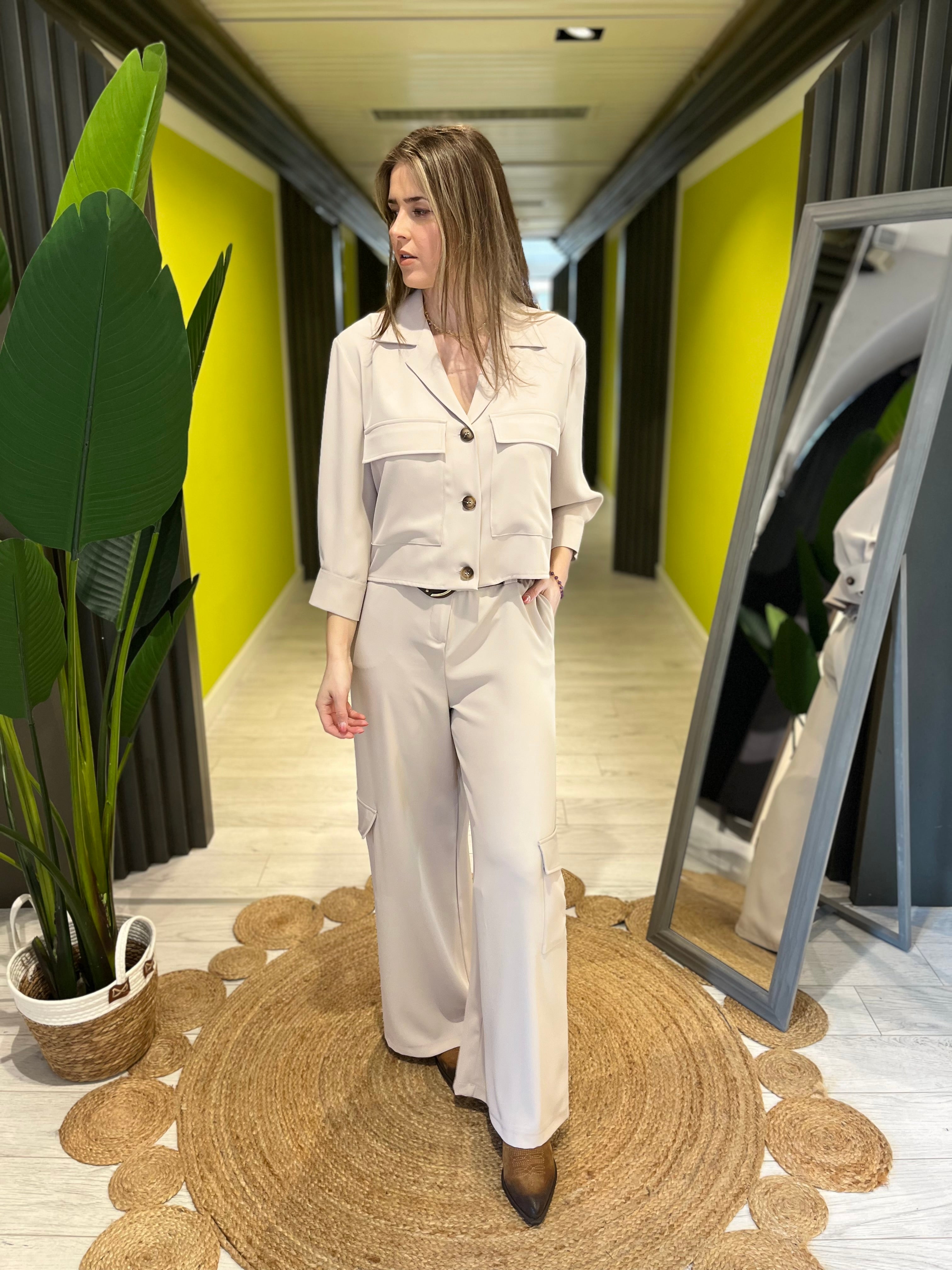 Camicia manica 3/4 gesso