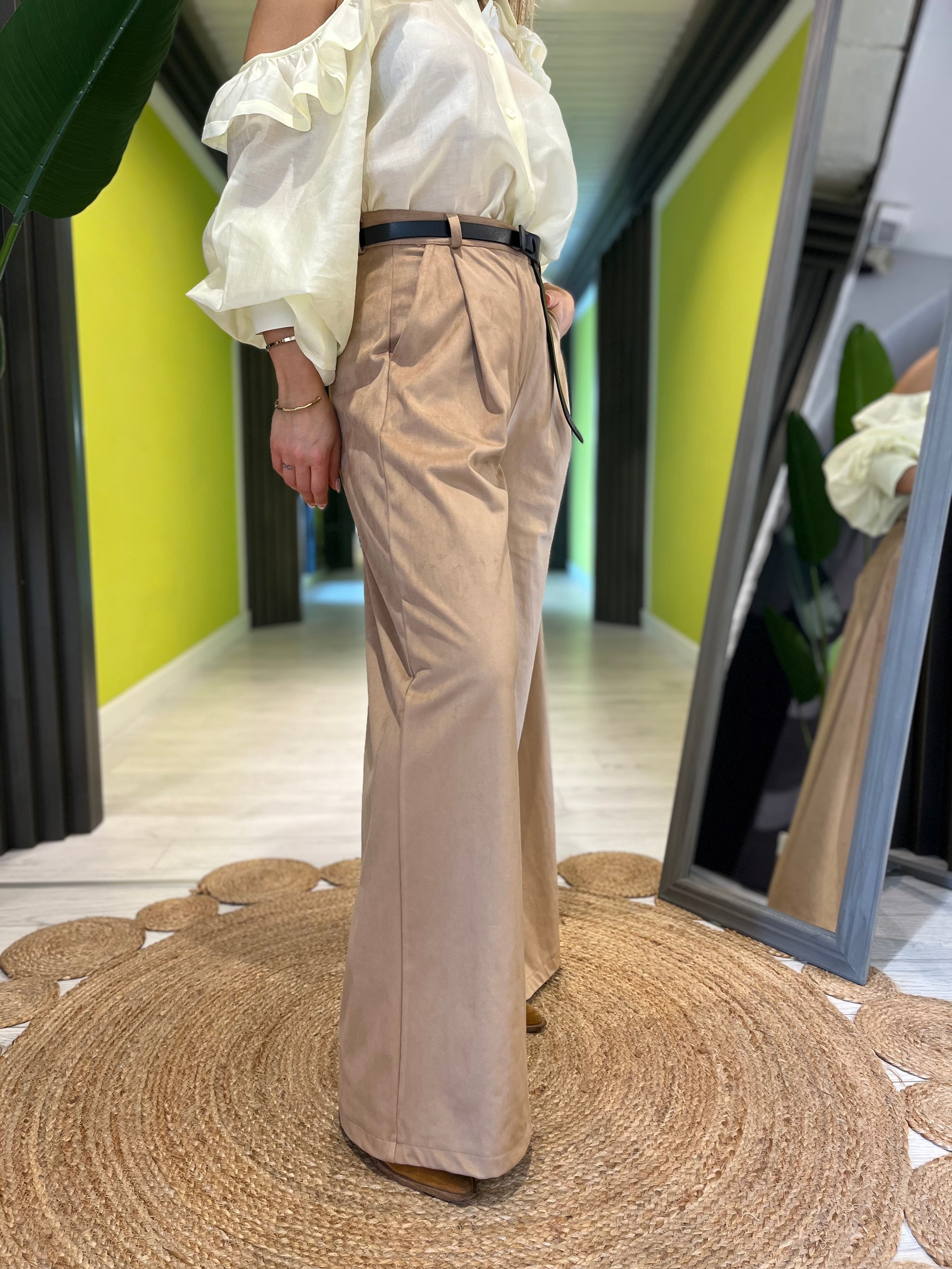Pantalone palazzo scamosciato con pinces