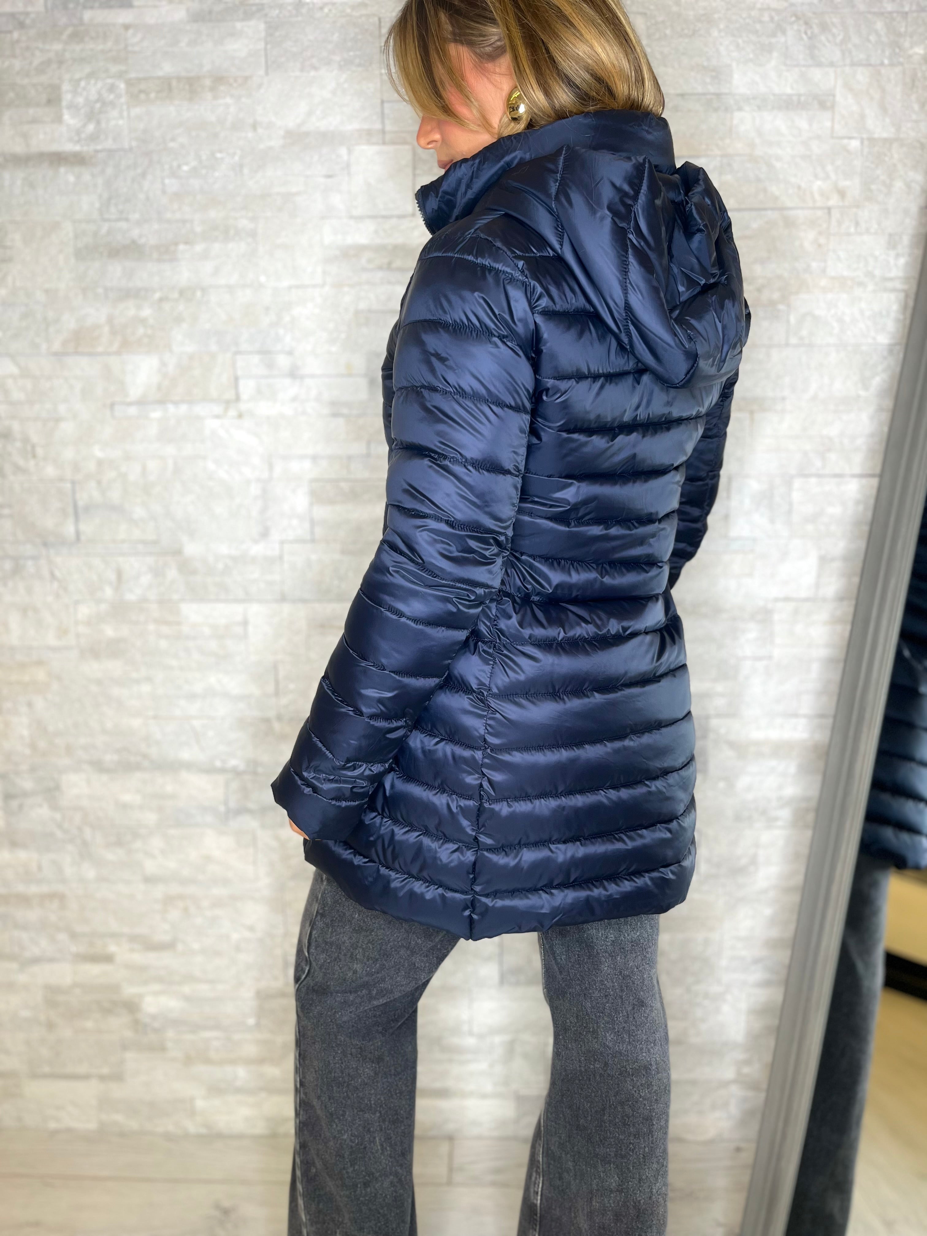 Piumino lungo blu navy