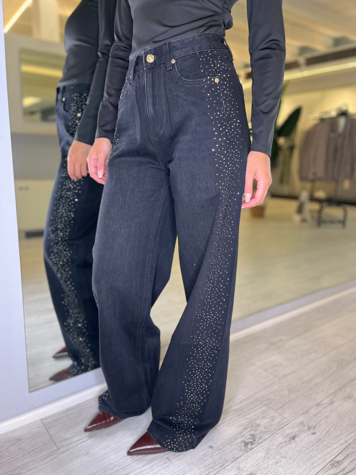 Jeans Stella palazzo con strass laterali