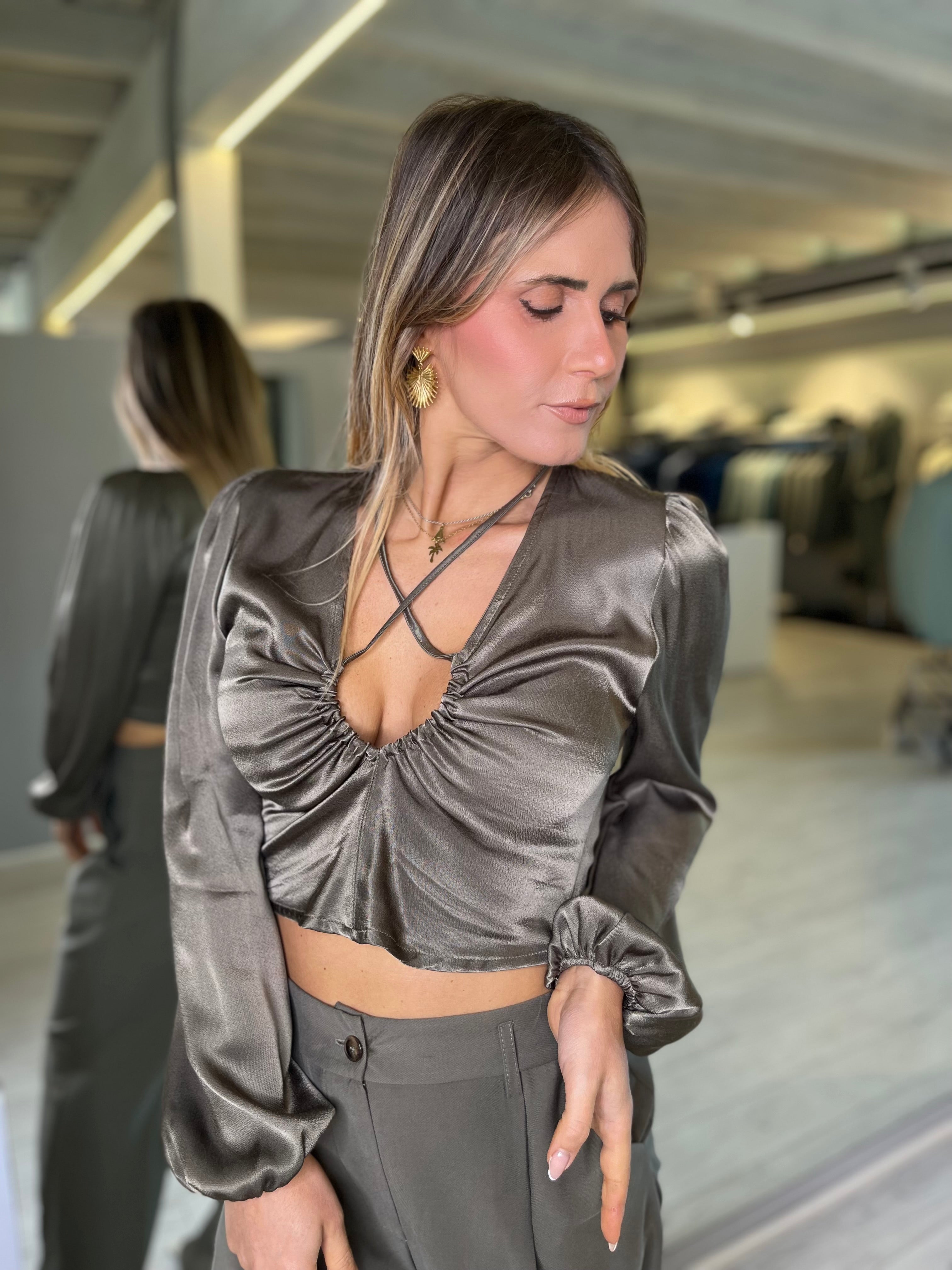 Blusa in raso militare