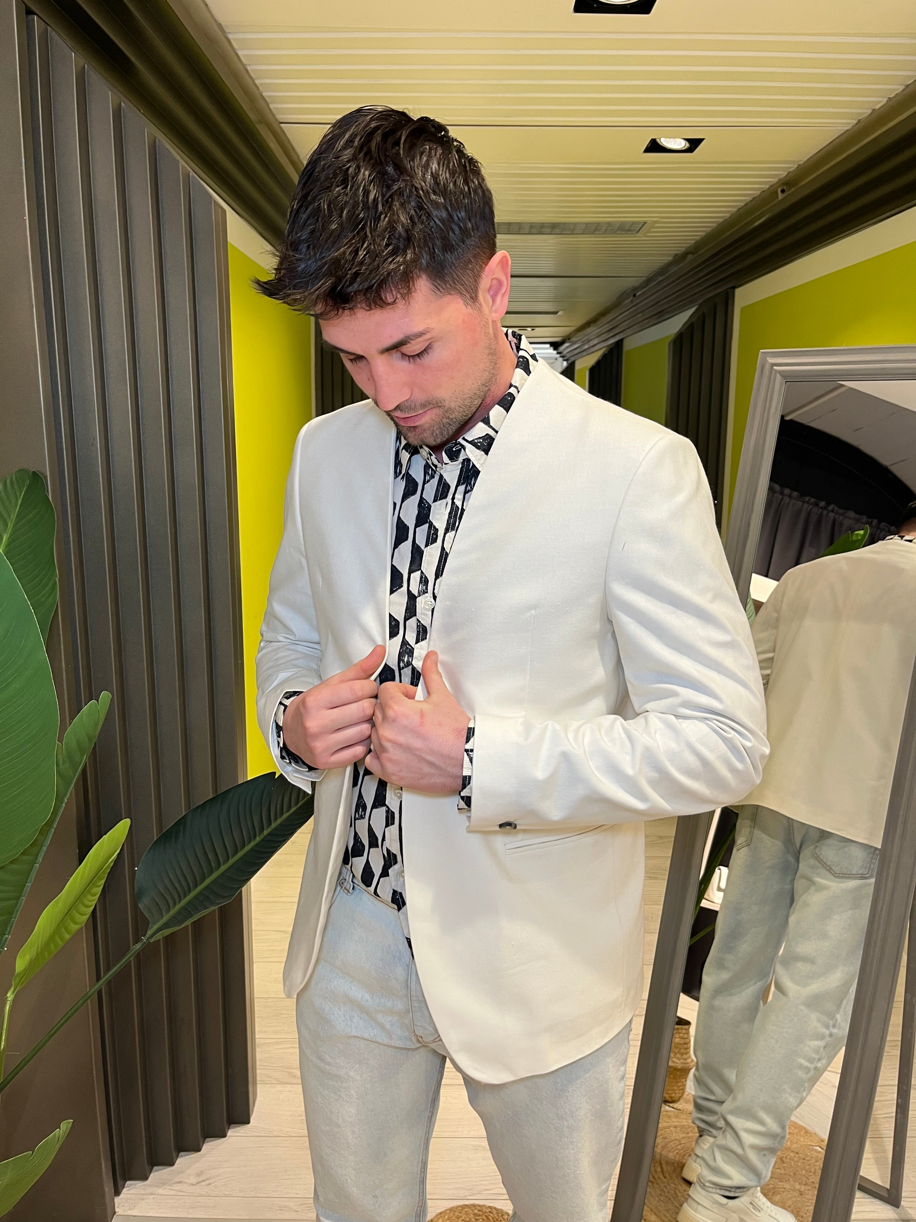 Giacca senza collo avorio