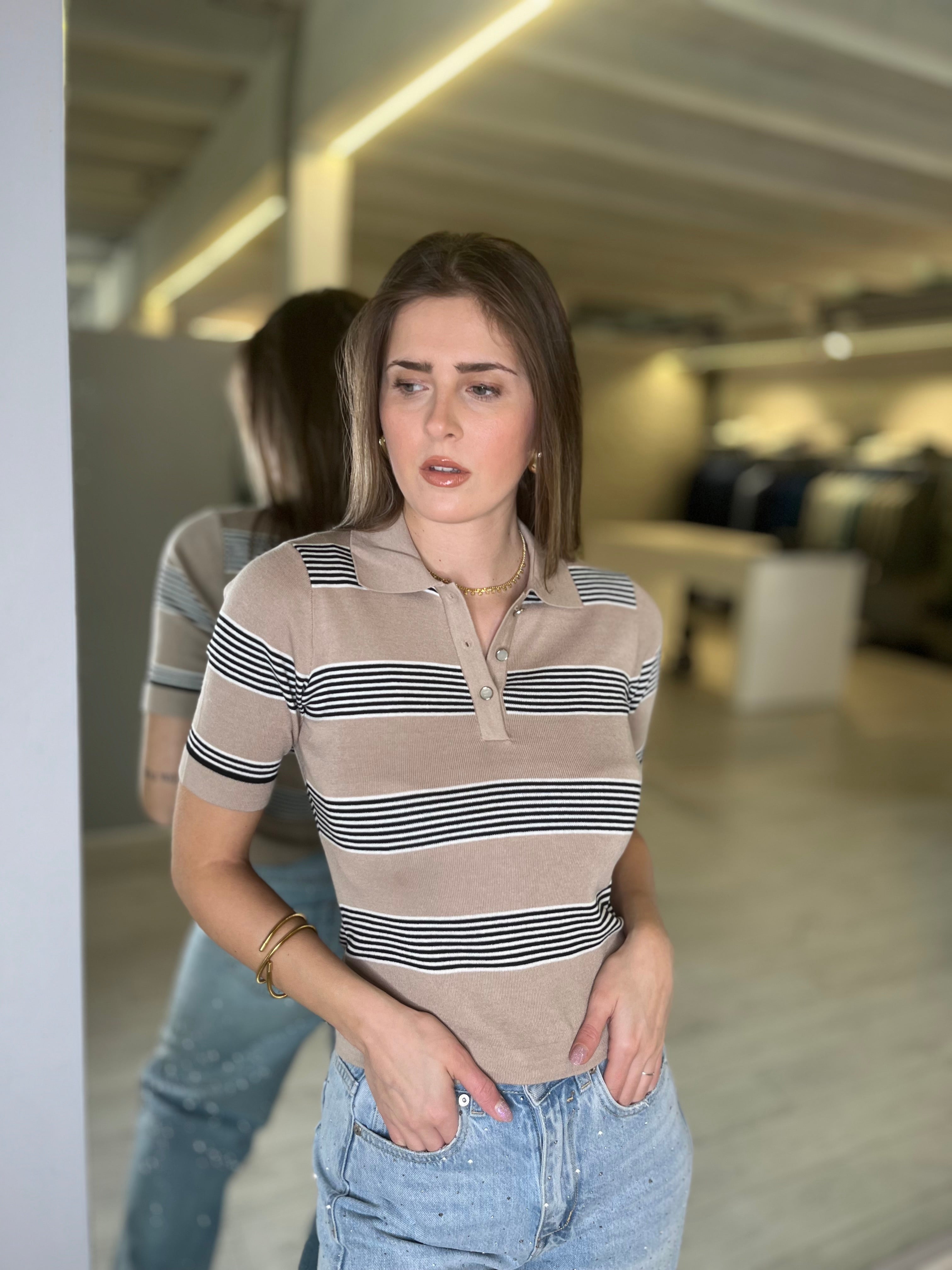 Polo a righe manica corta