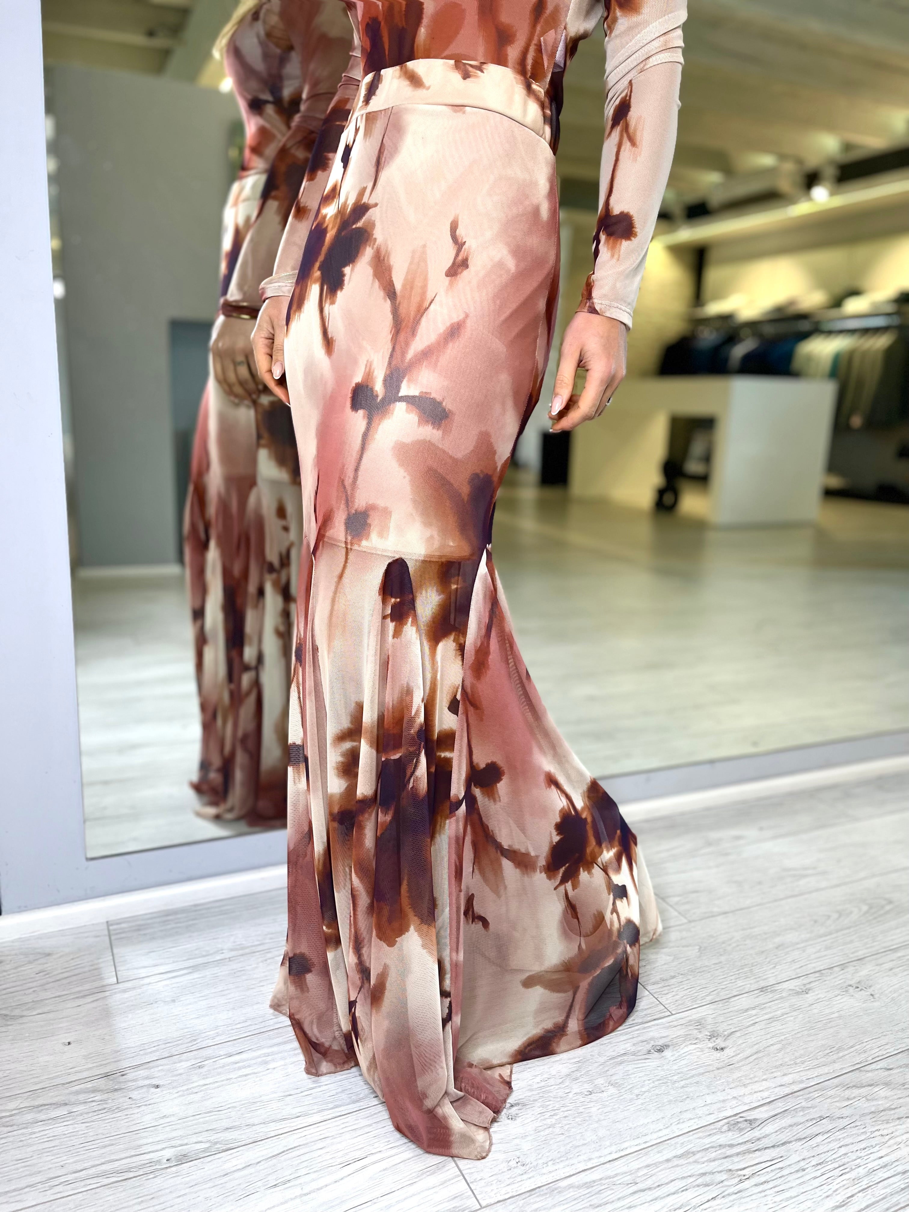 Gonna fantasia fiorata balze e tulle