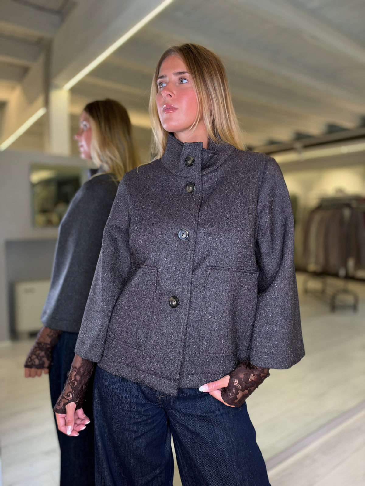 Cappotto corto moro microfantasia