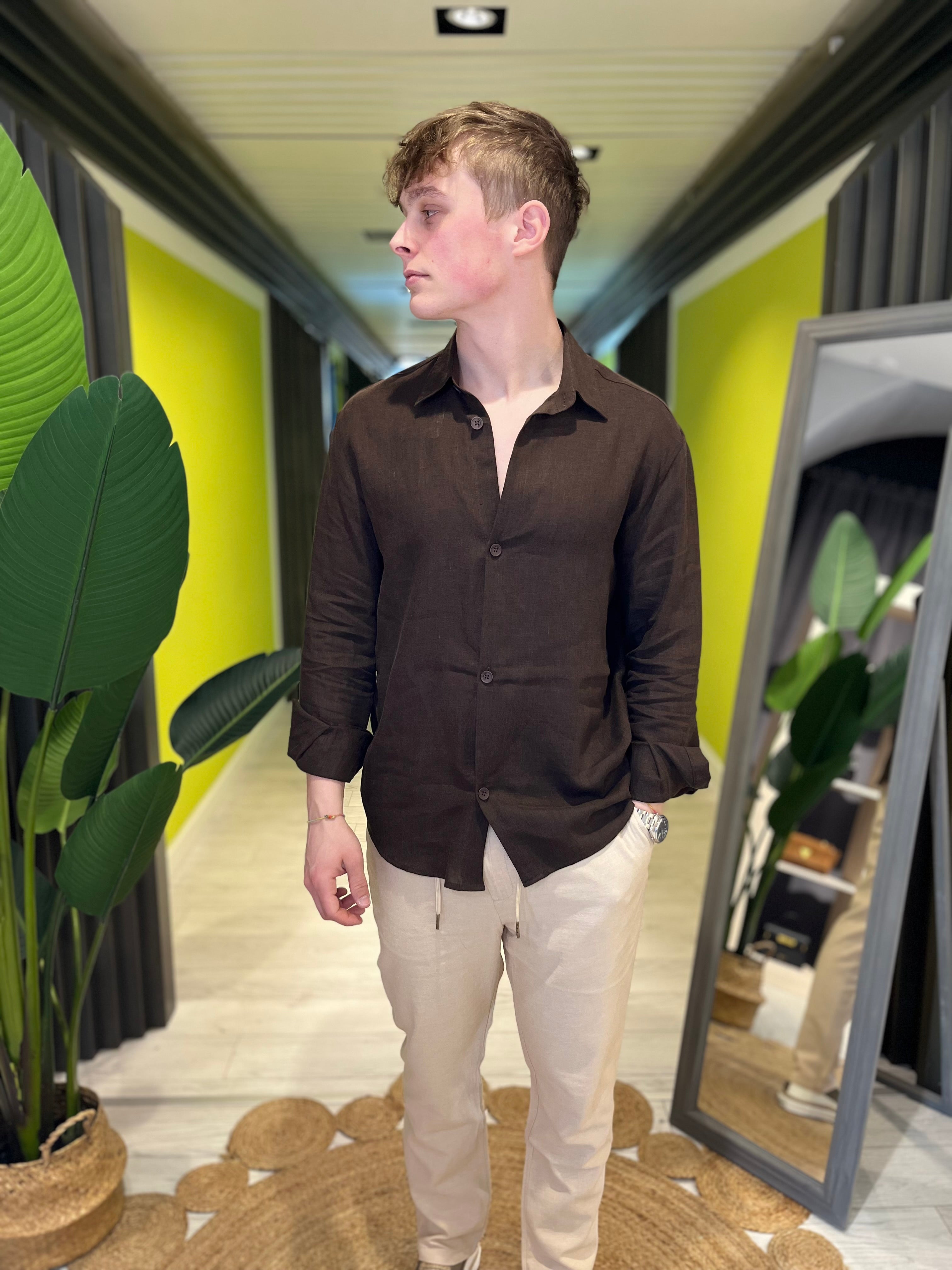 Camicia in lino moro