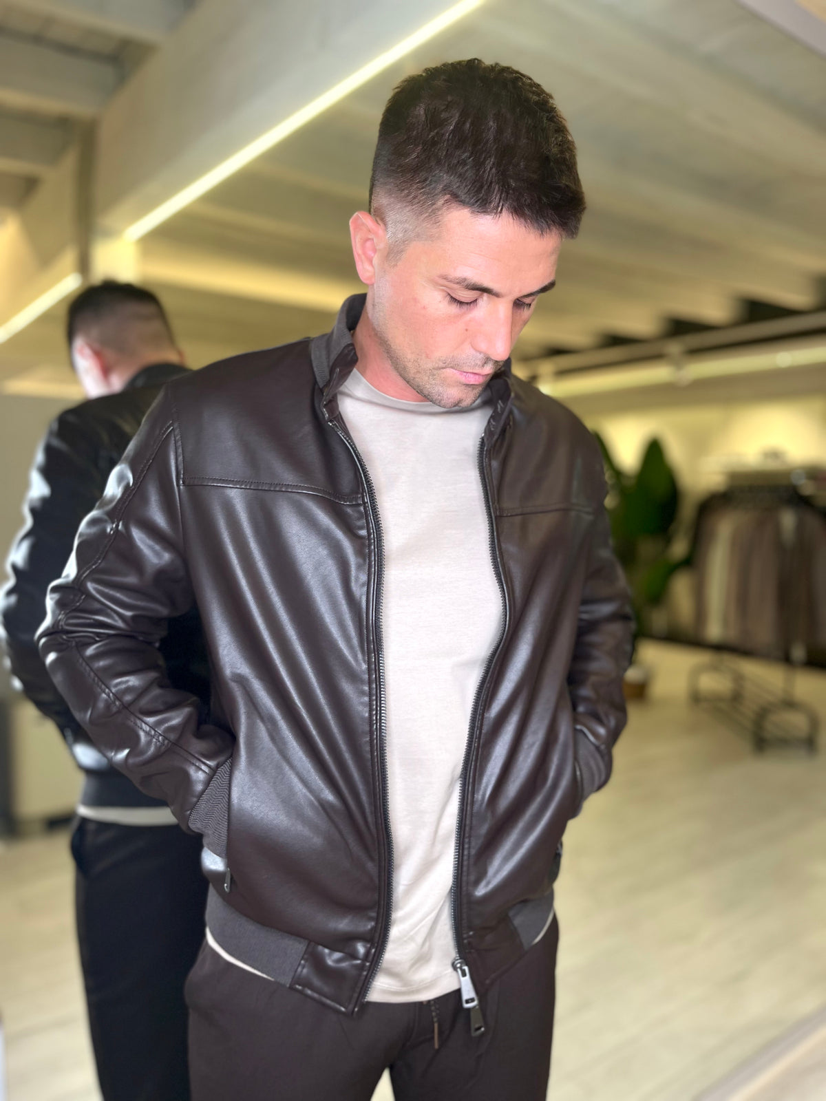 Giubbotto biker effetto pelle