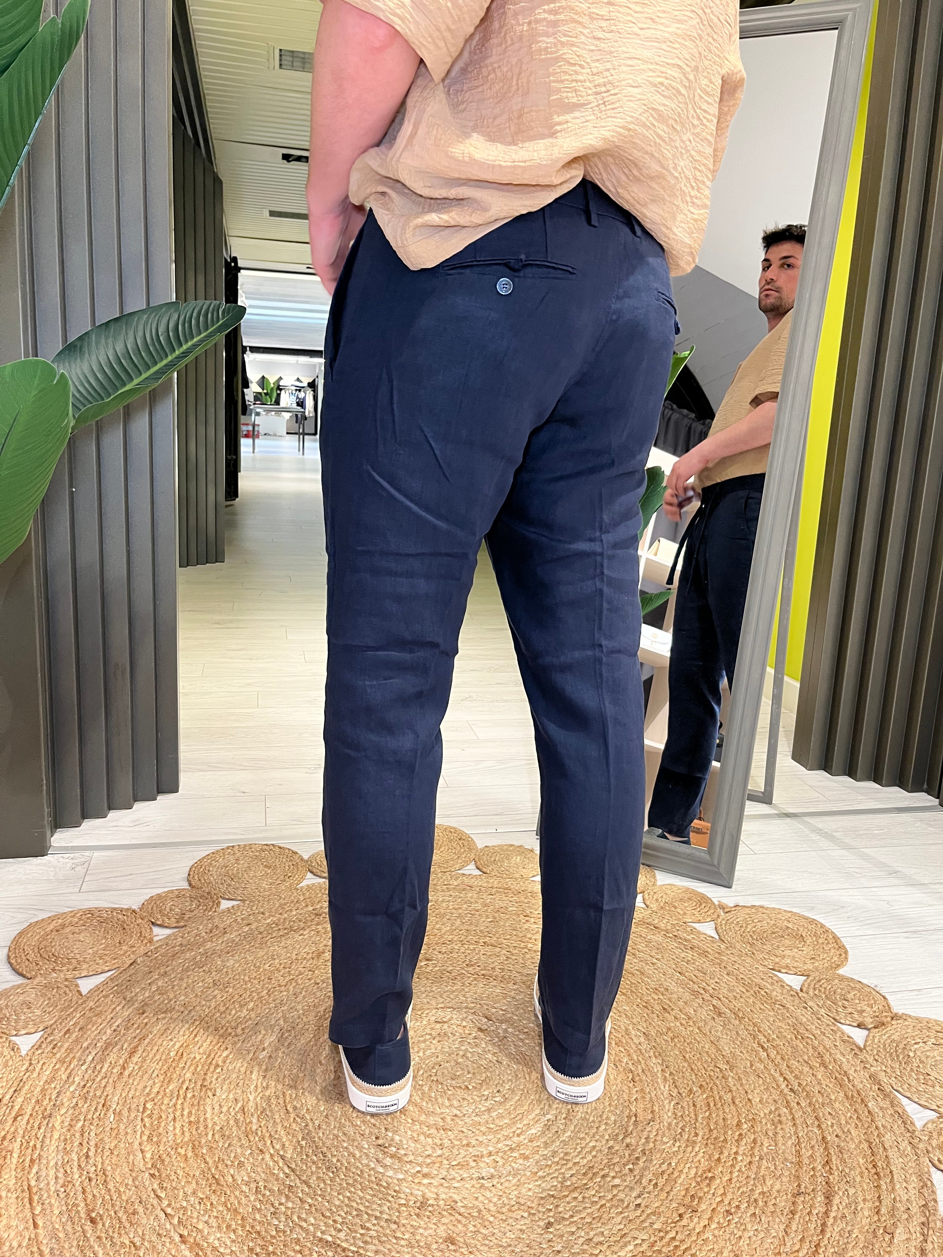 Pantalone in lino blu