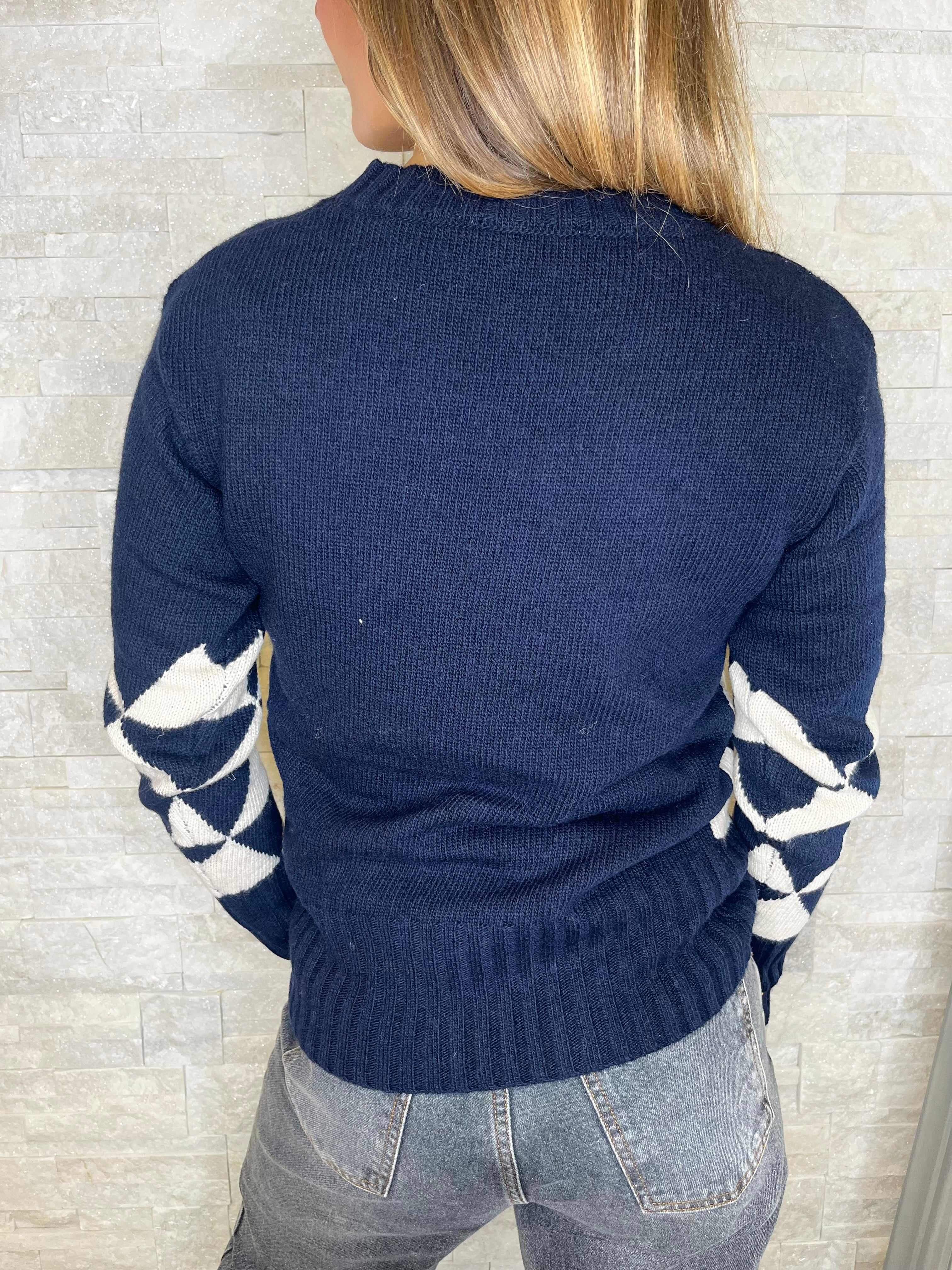 Maglia a rombi blu e bianca