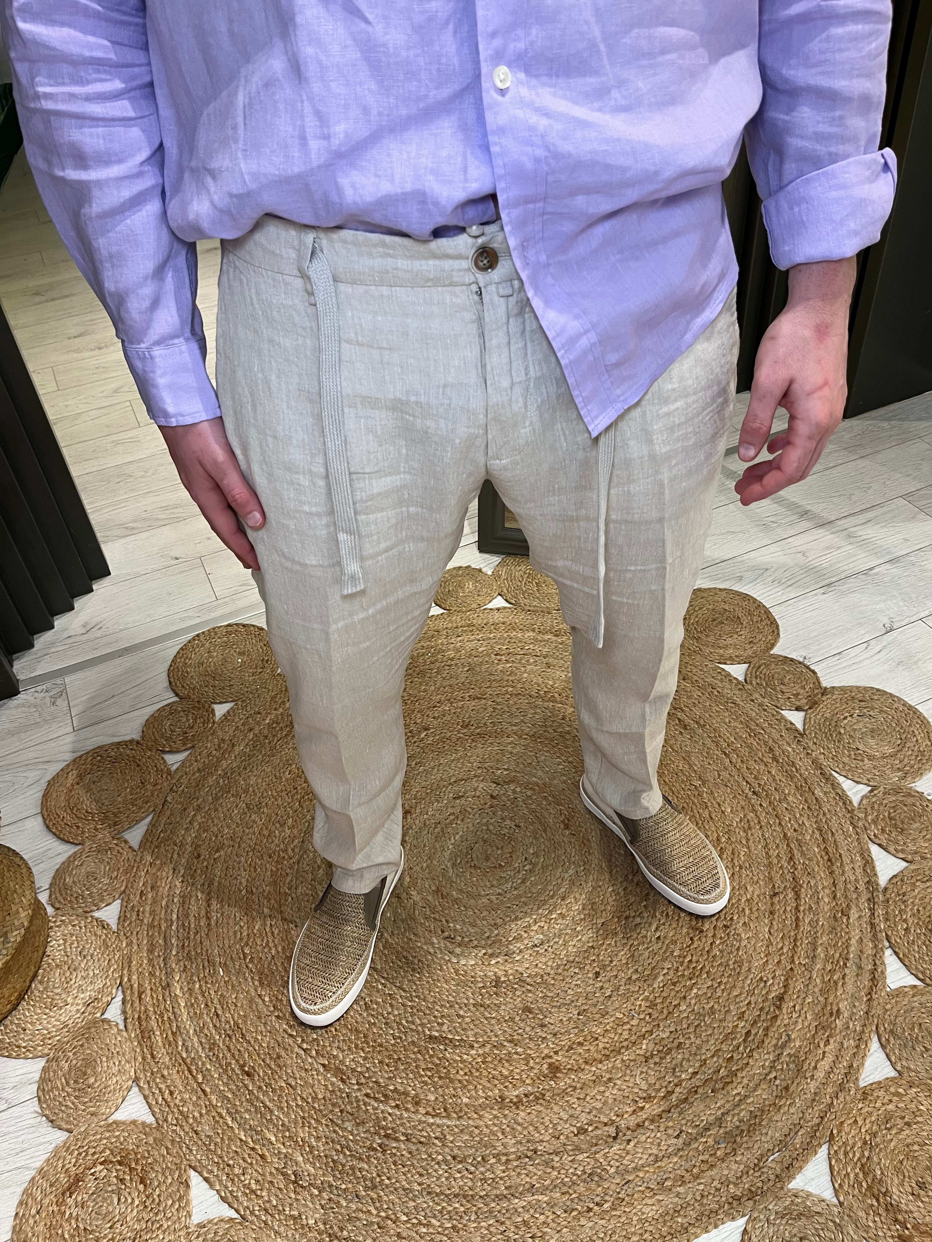 Pantalone in lino sabbia
