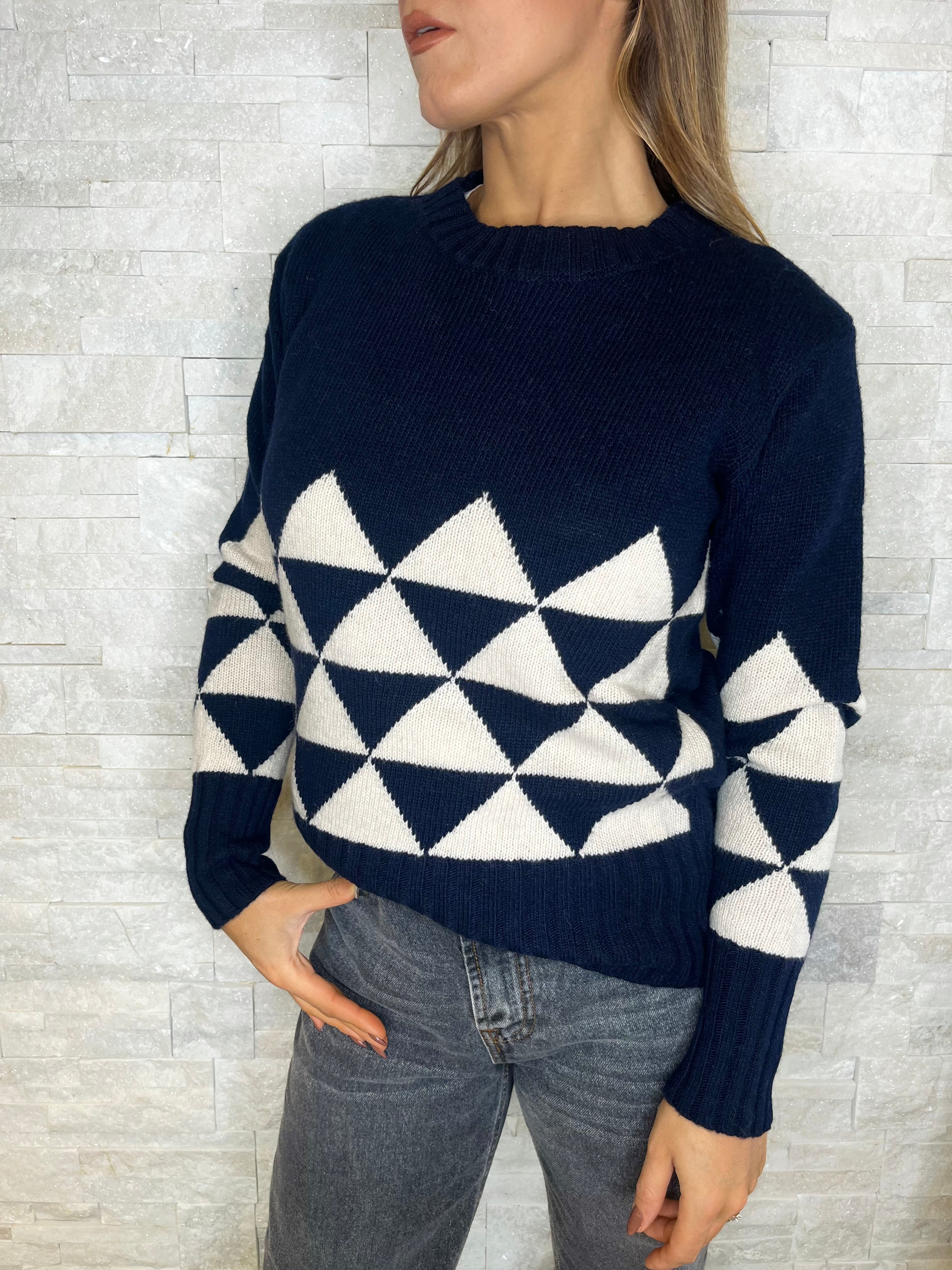 Maglia a rombi blu e bianca