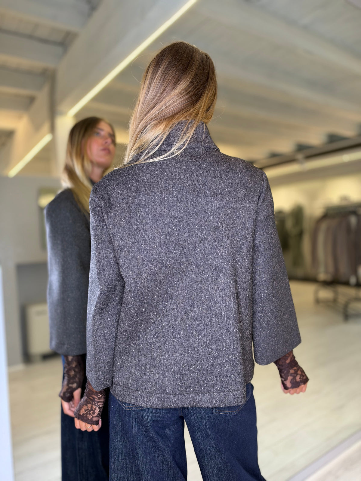 Cappotto corto moro microfantasia