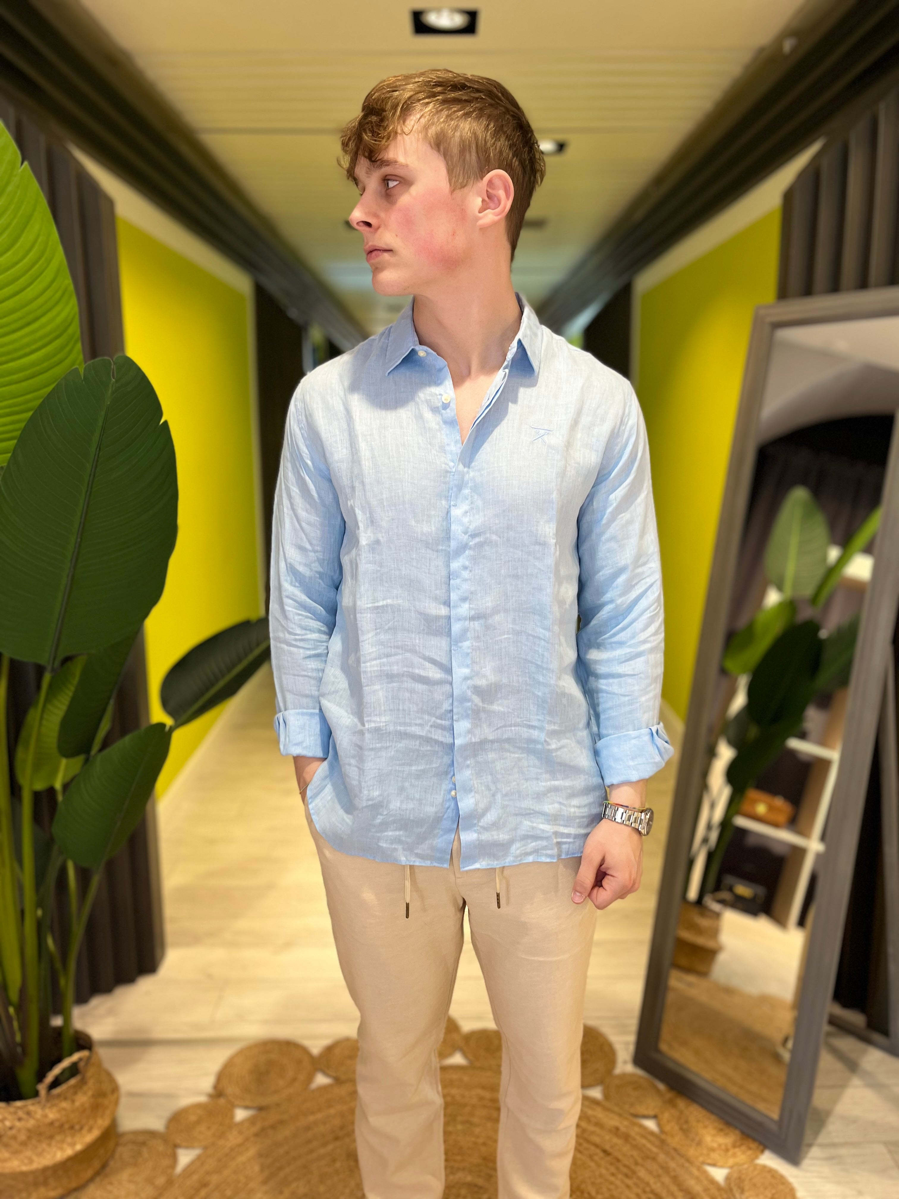 Camicia in lino azzurra