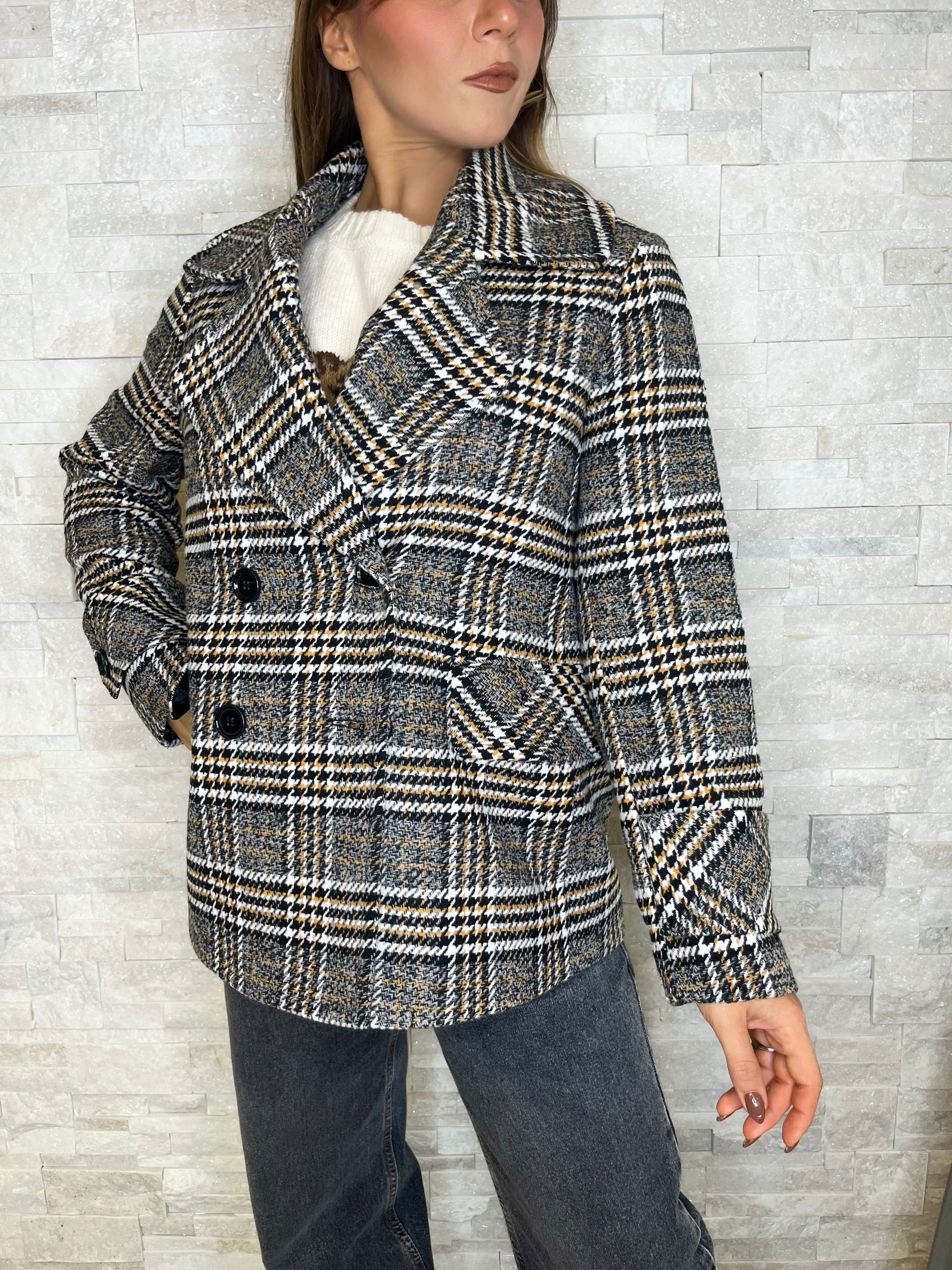 Cappotto midi tartan doppiopetto