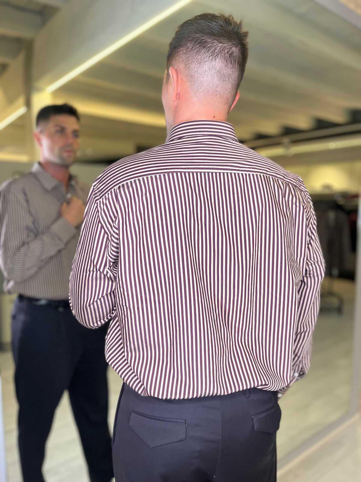 Camicia rigata bordeaux e beige