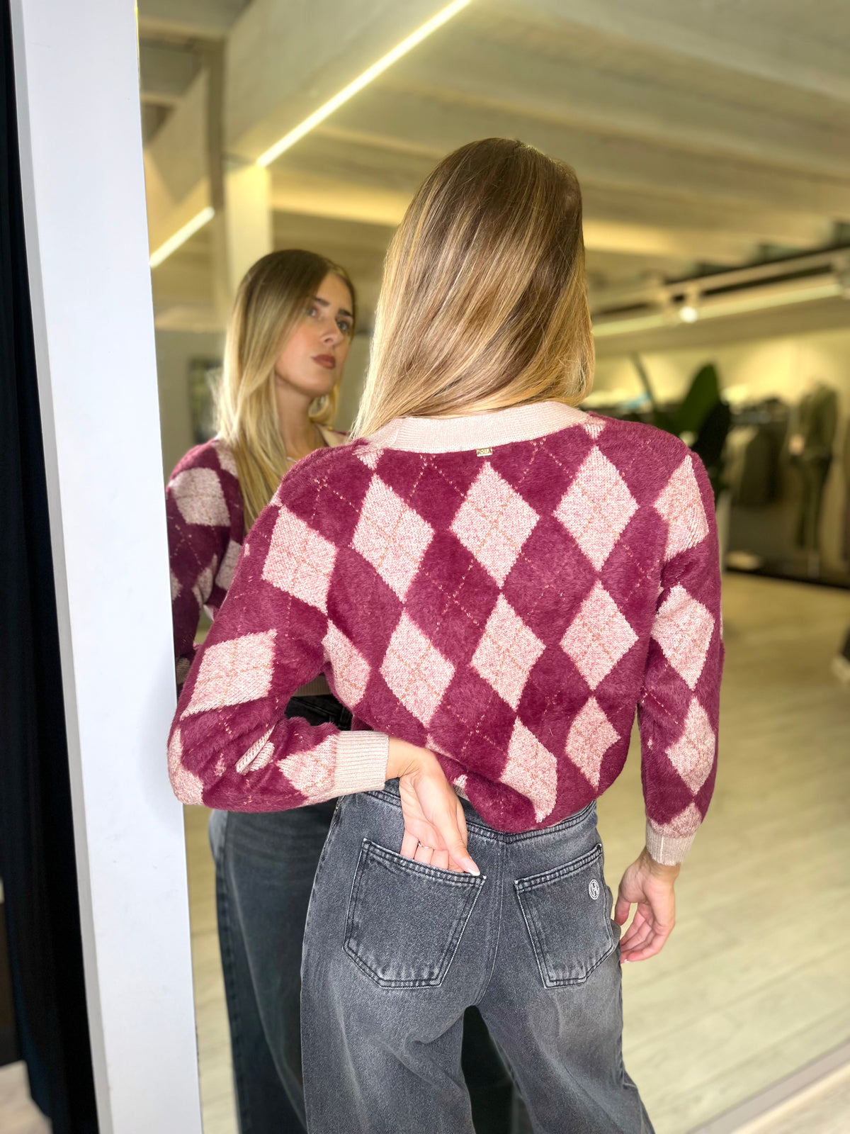 Cardigan rombi effetto pelo