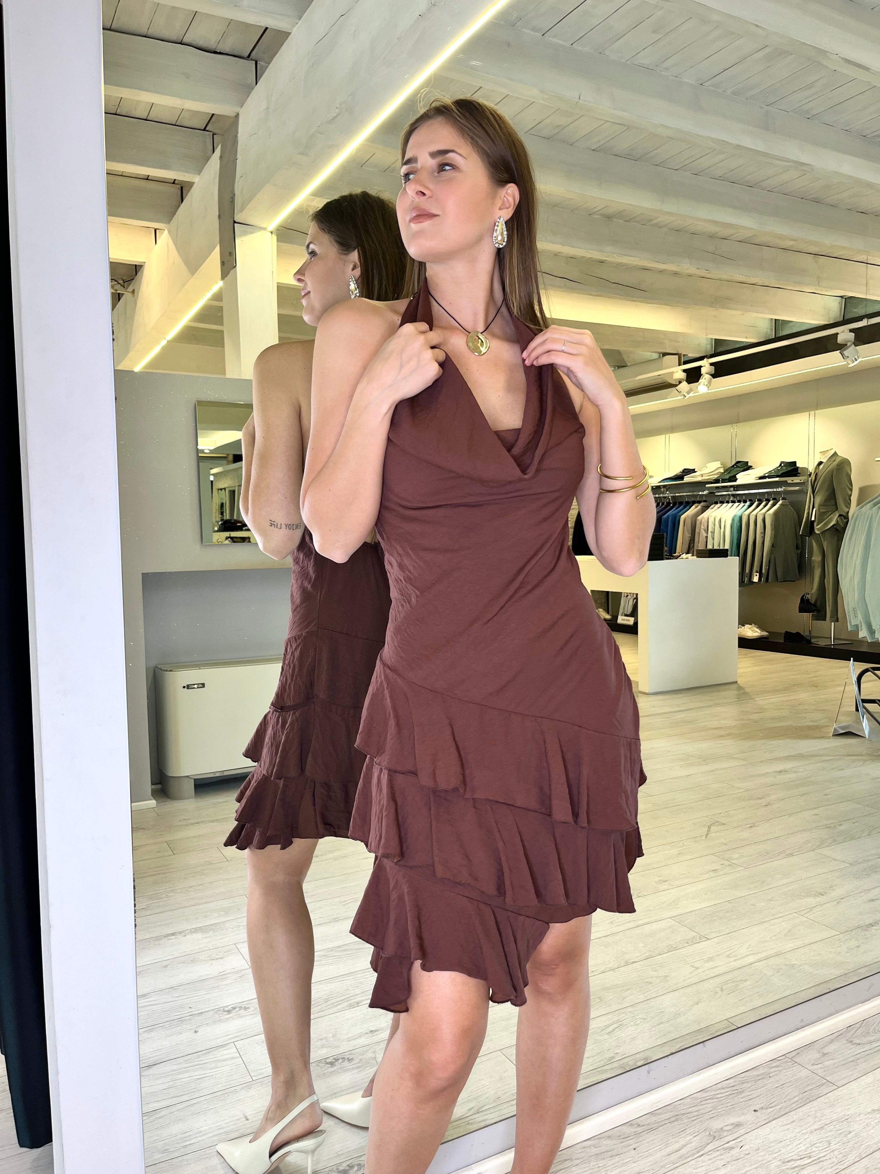 Abito con gale color cioccolato