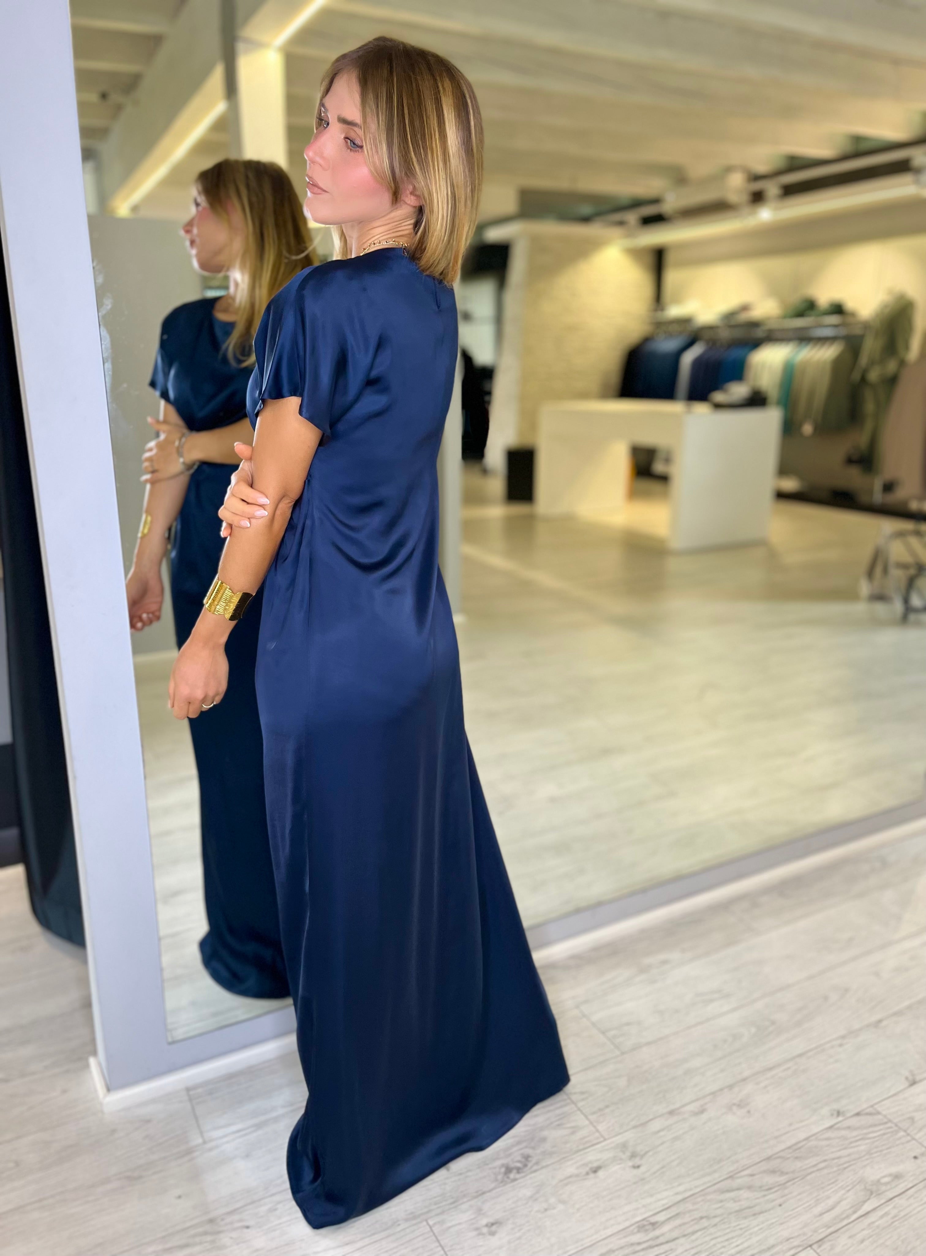 Abito lungo in viscosa blu navy
