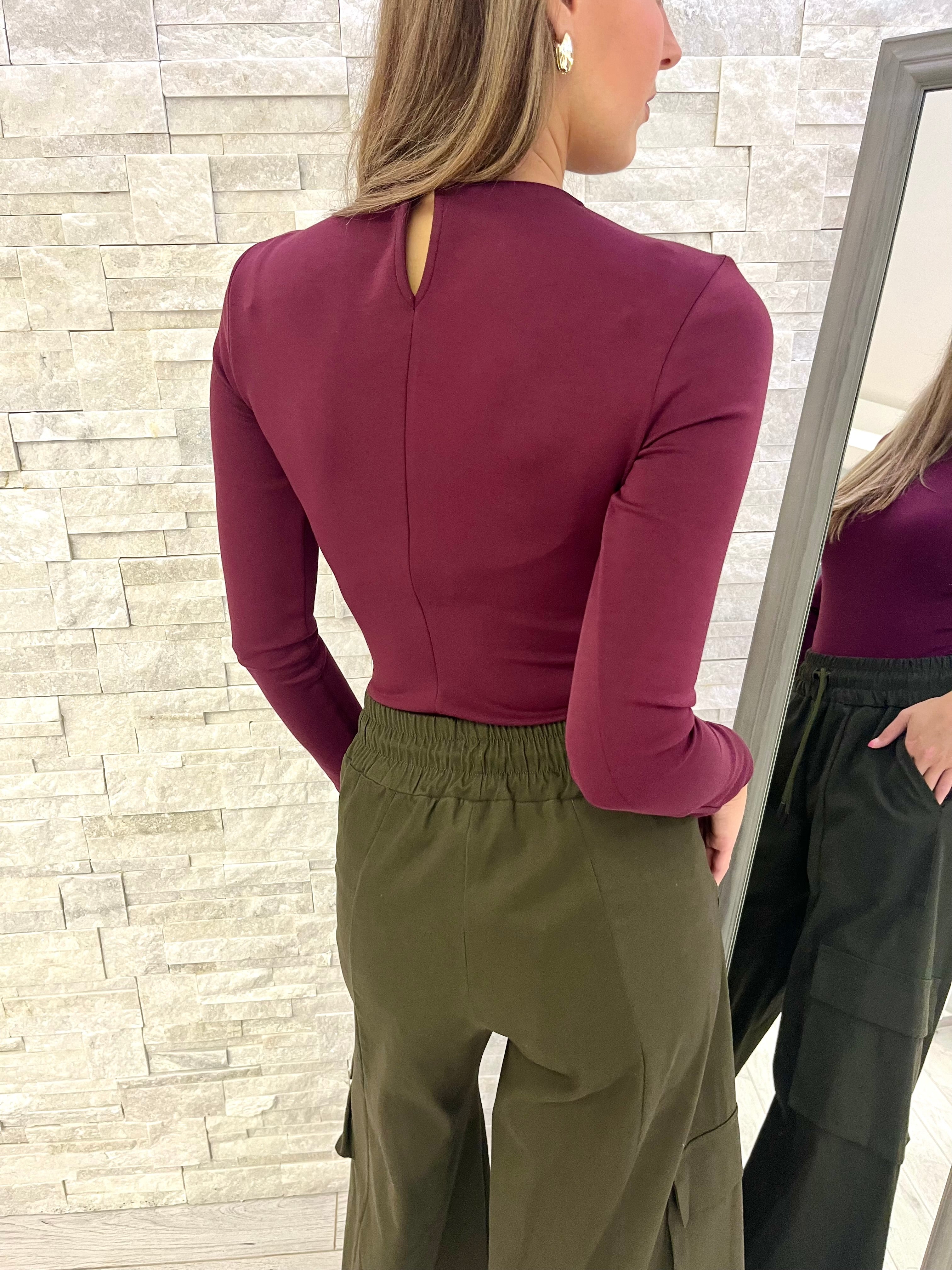 Body bordeaux girocollo