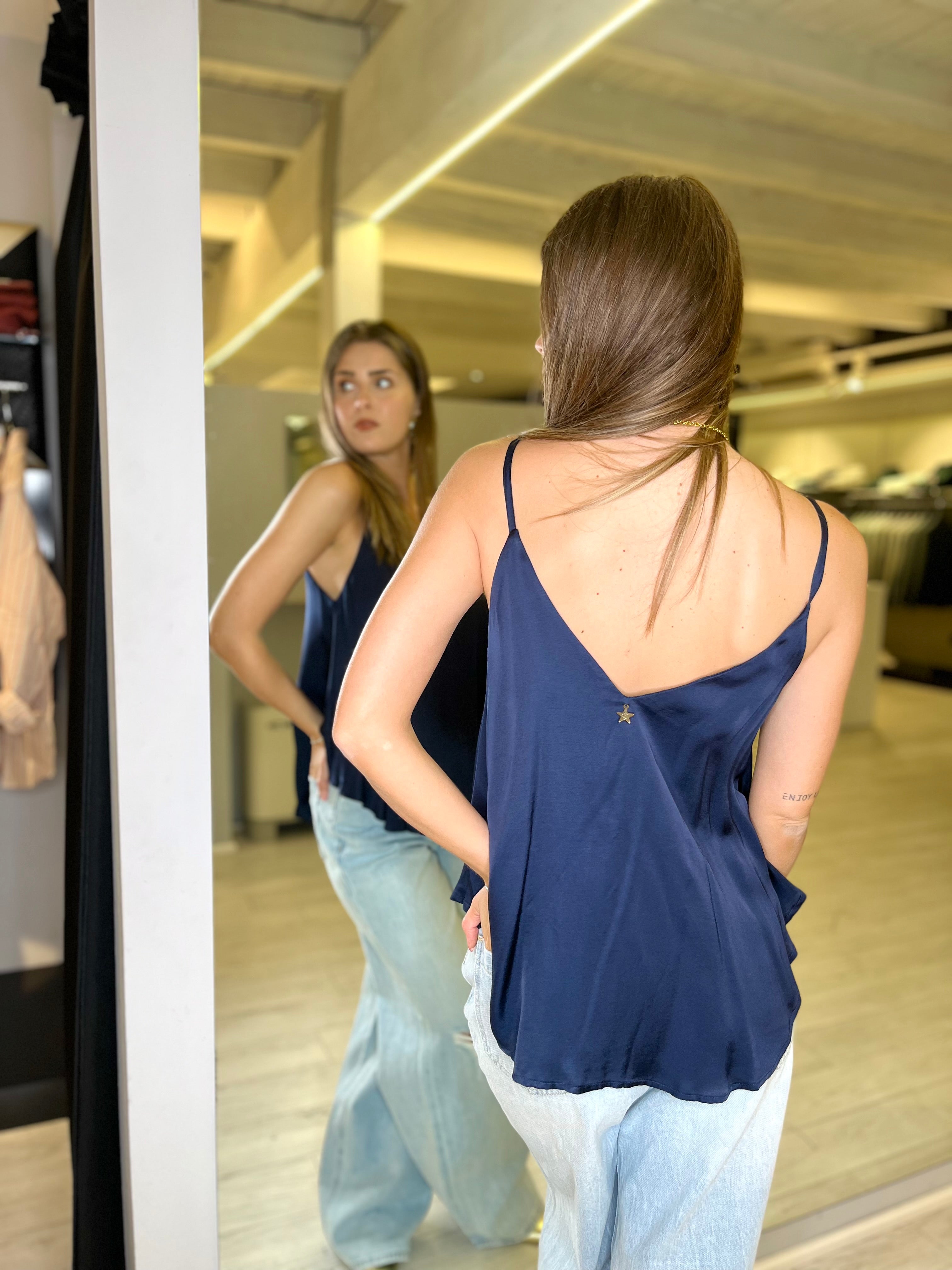 Top blu lingerie in rasatello