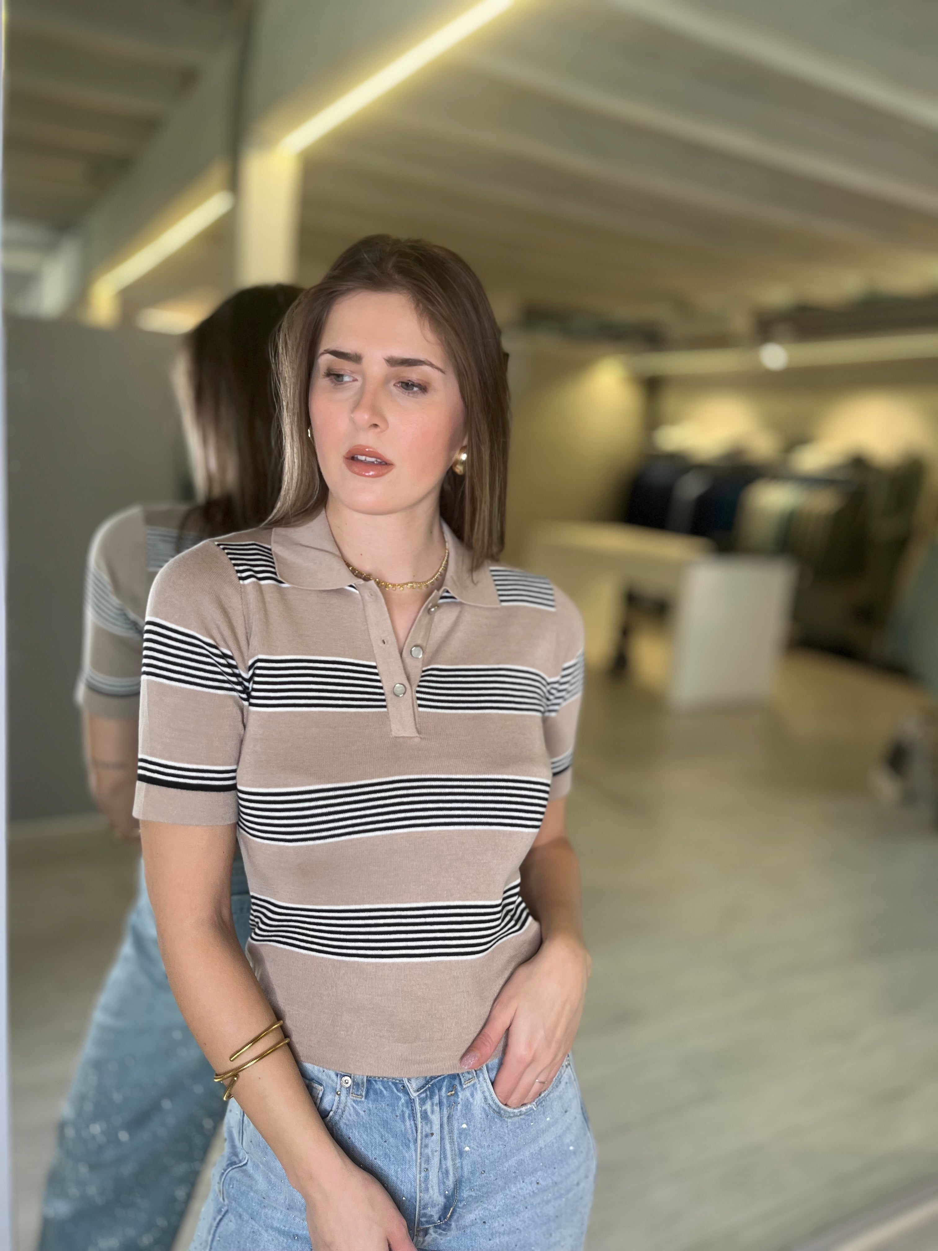 Polo a righe manica corta