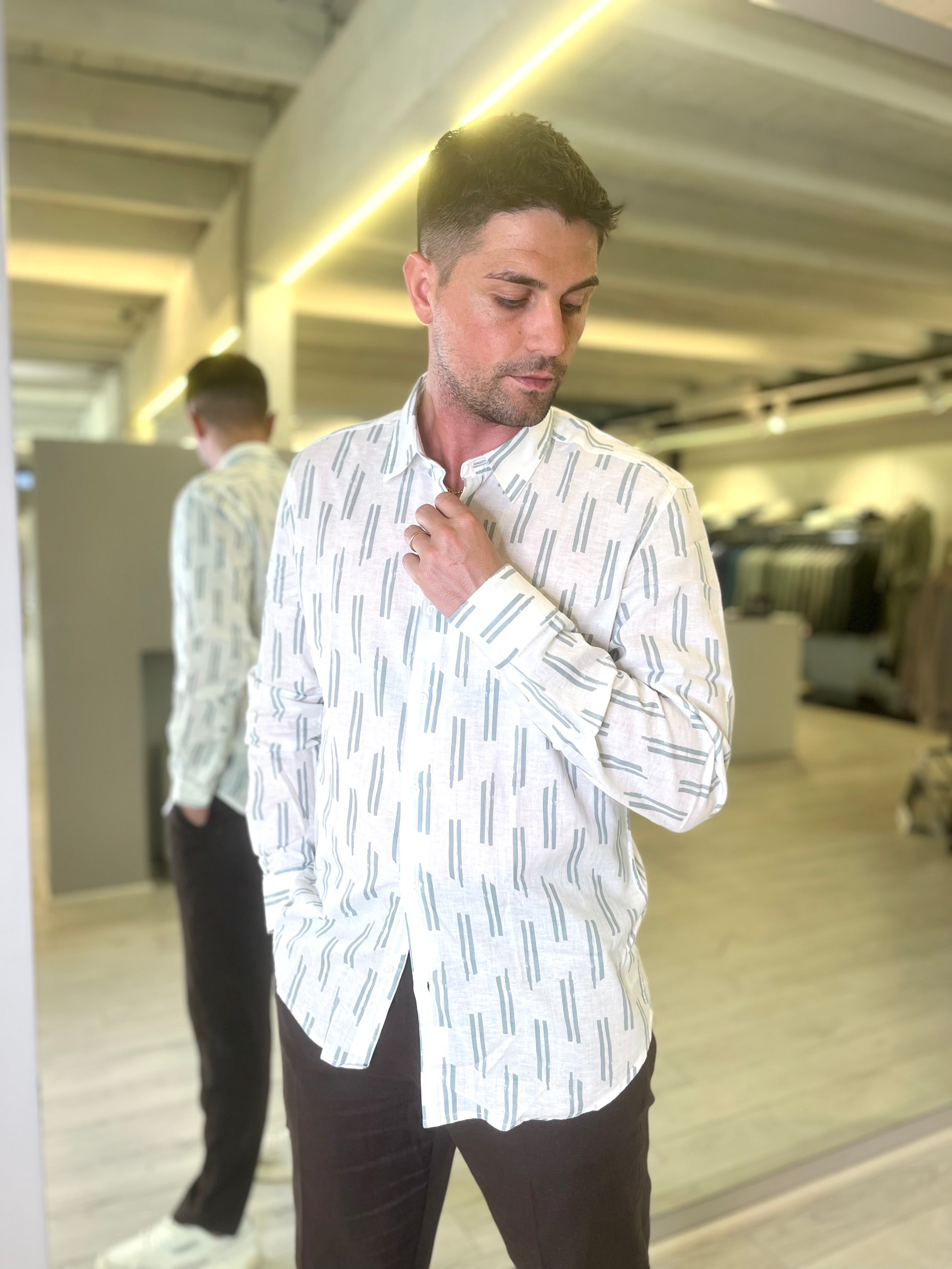 Camicia in misto lino stampato