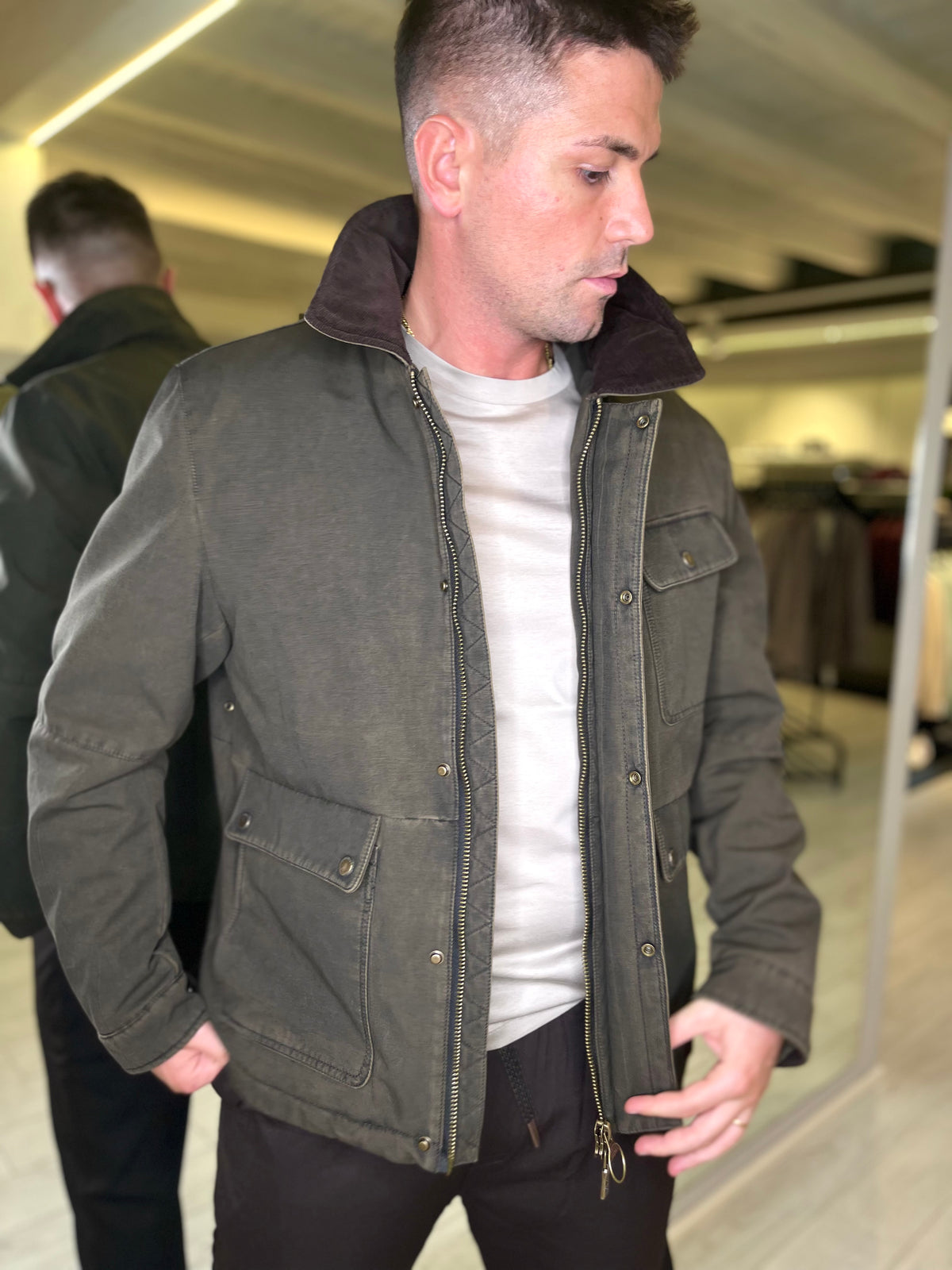 Field Jacket con colletto in velluto